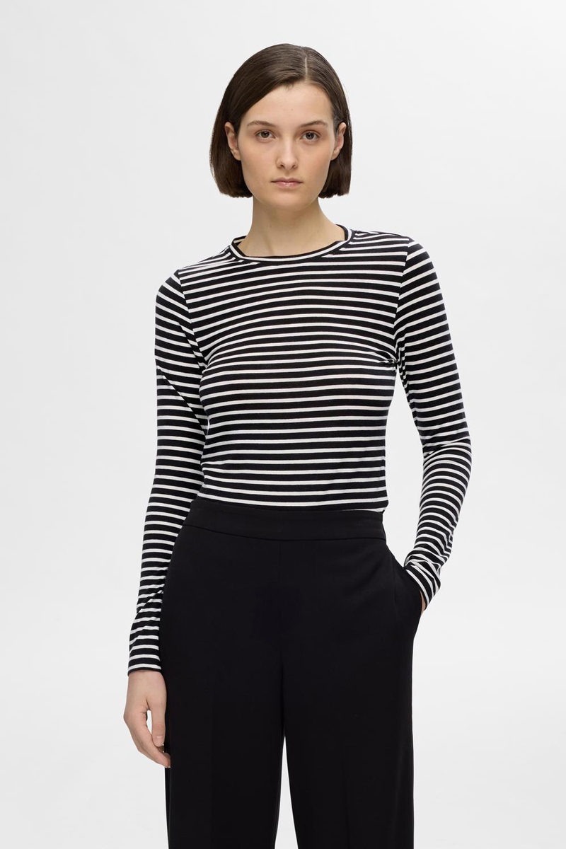 Selected SLFMANJA LS O-NECK STRIPE NOOS 179099001-Black/AOP 2
