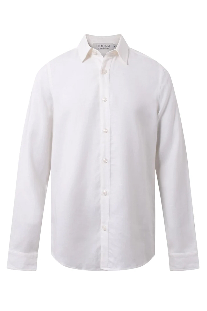 HOUNd Linen blend shirt l/s Wit-1 1