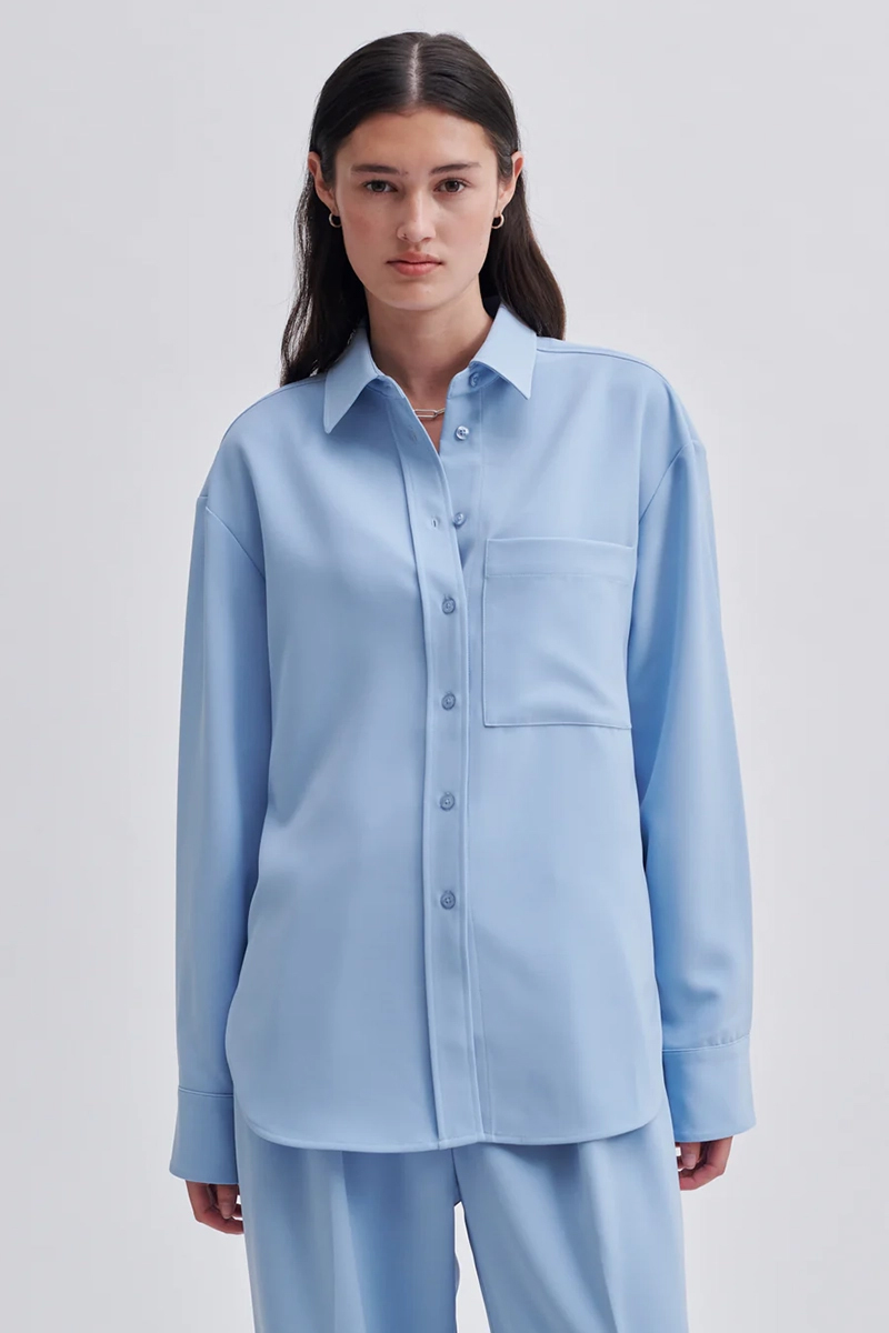 Dames blouse lange mouw blauw