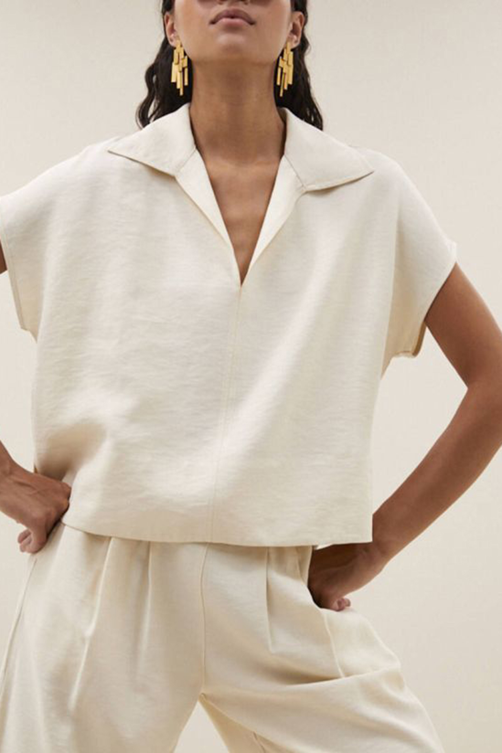 Dames blouse korte mouw ecru