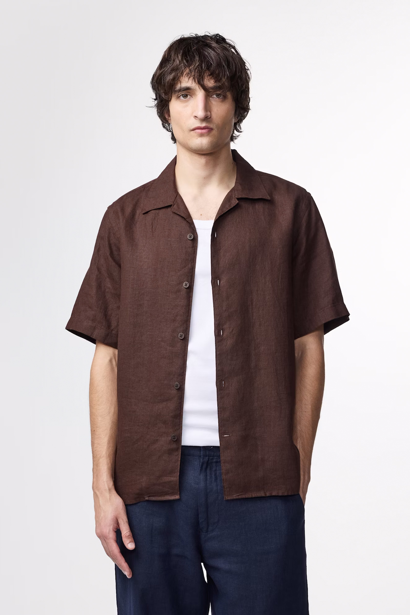 Heren overhemd km casual bruin