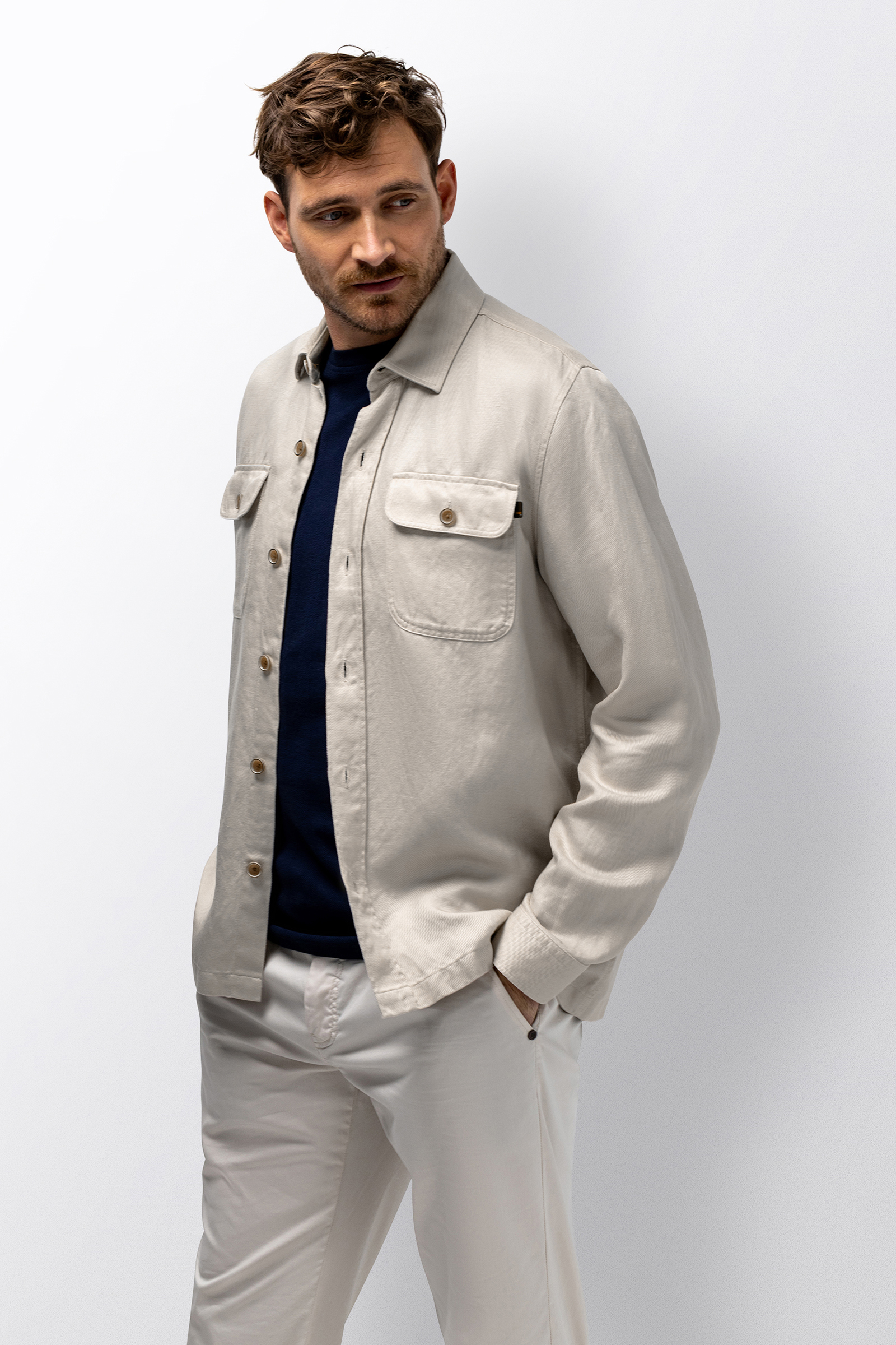 Heren overhemd lm casual ecru