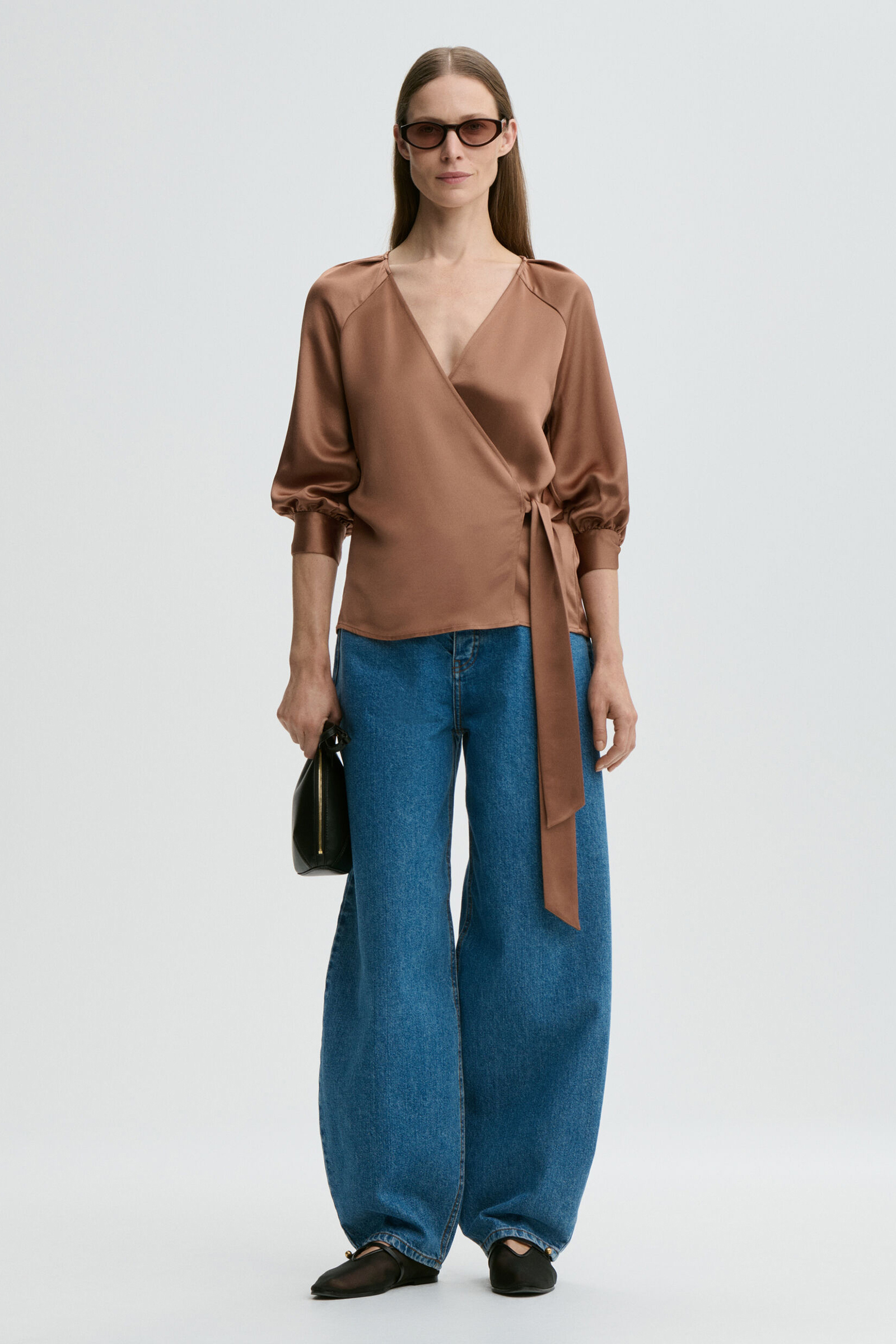 Dames blouse lange mouw bruin