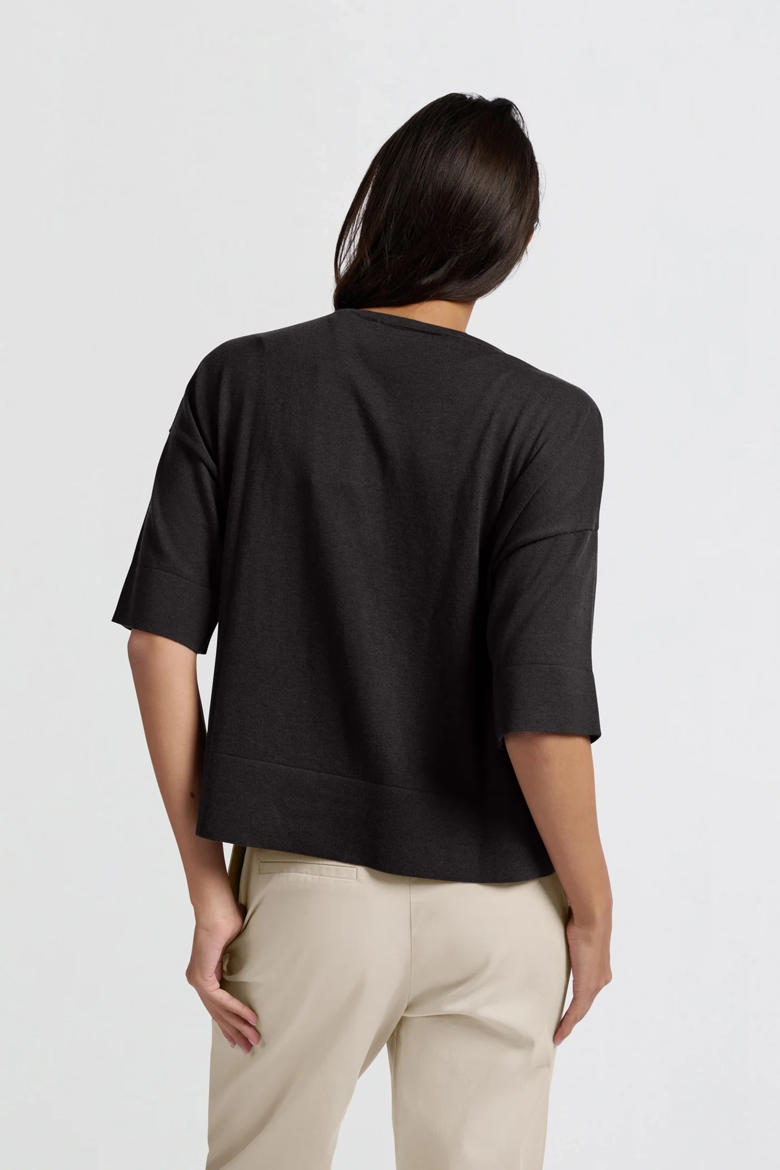 Yaya Oversized fine knitted t-shirt PHANTOM 3