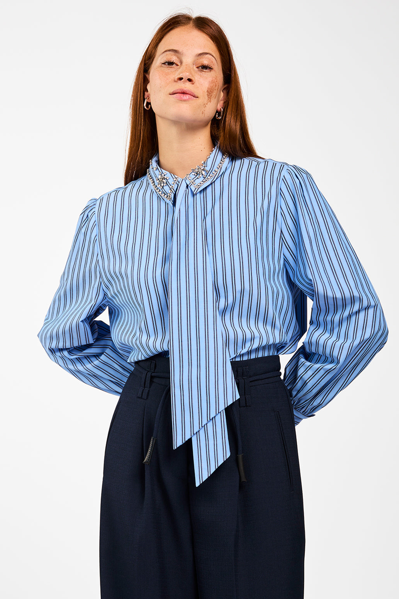 Dames blouse lange mouw blauw
