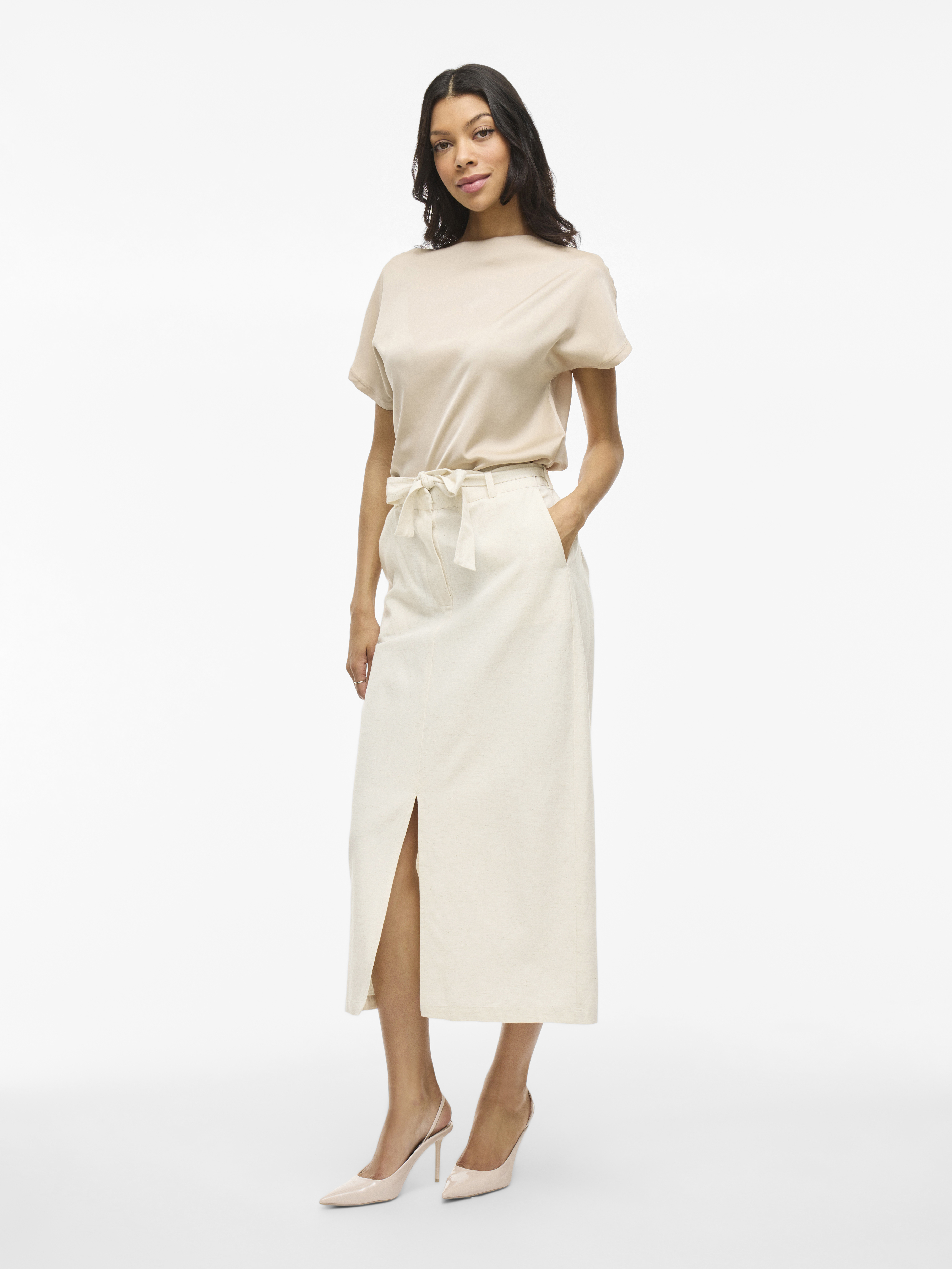 Vila VIPRISILLA RW MIDI PENCIL SKIRT 262675-Super Light Natural Melan 5