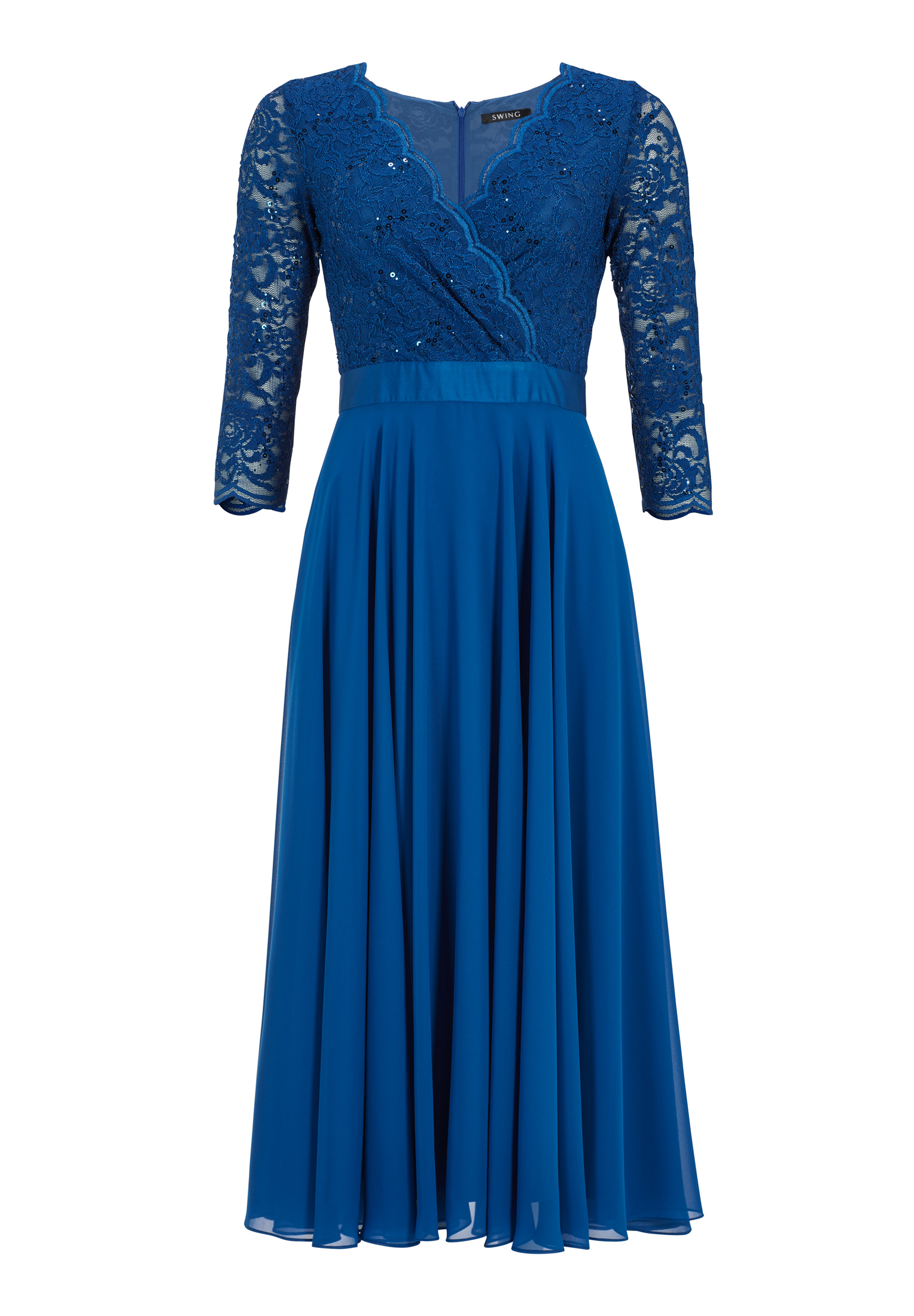 Swing Spitzen-Chiffon-Kleid mit Bogenkant azure blue 1