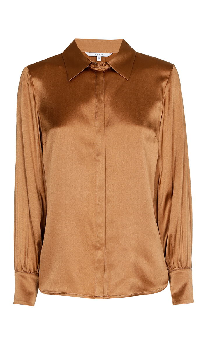 Dames blouse lange mouw bruin