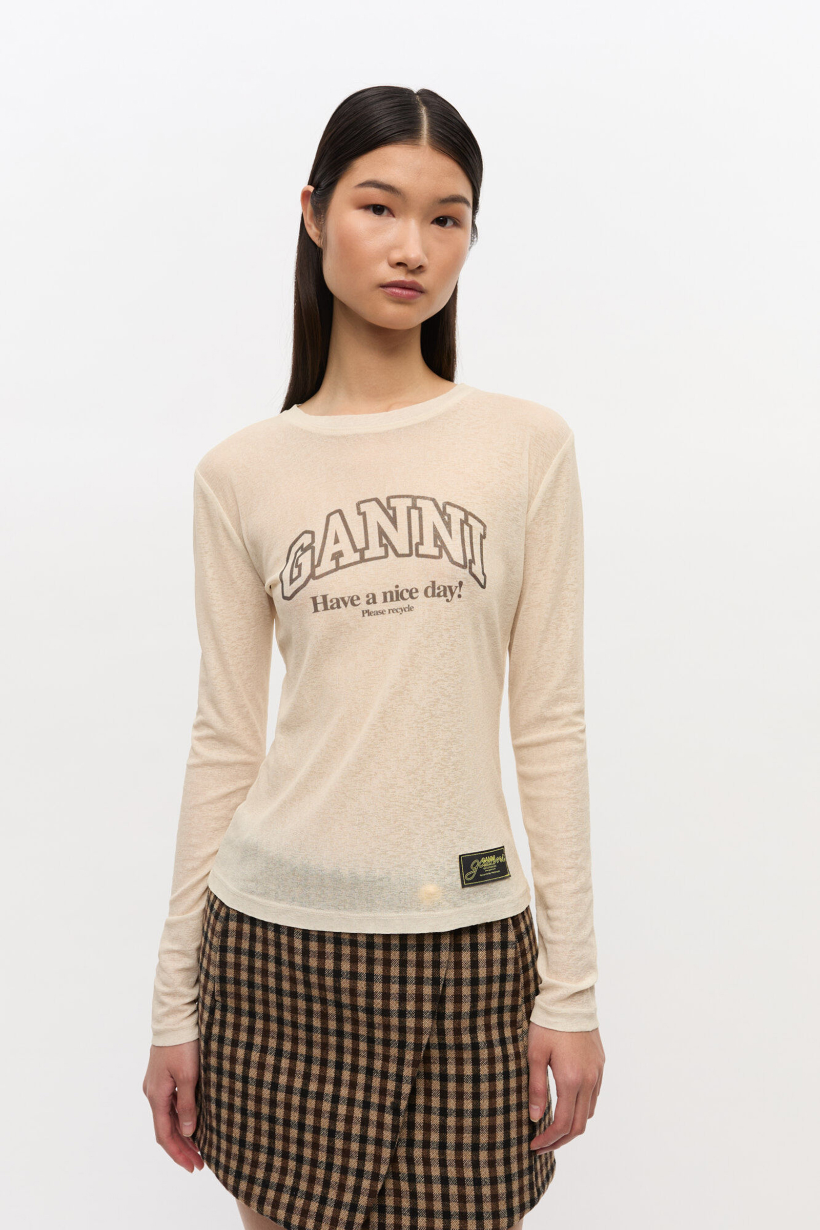 Dames t-shirt lange mouw ecru