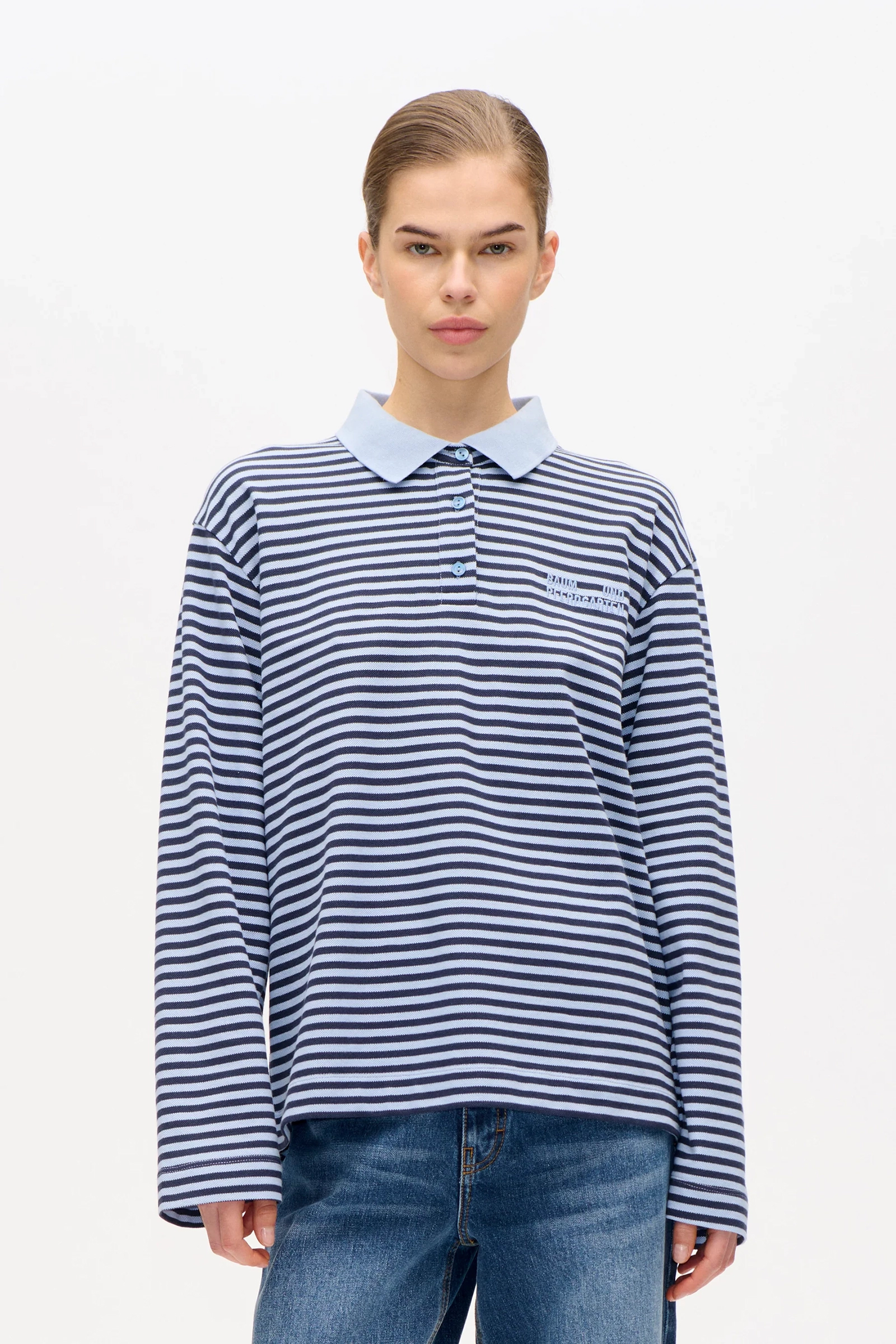 Dames t-shirt lange mouw blauw