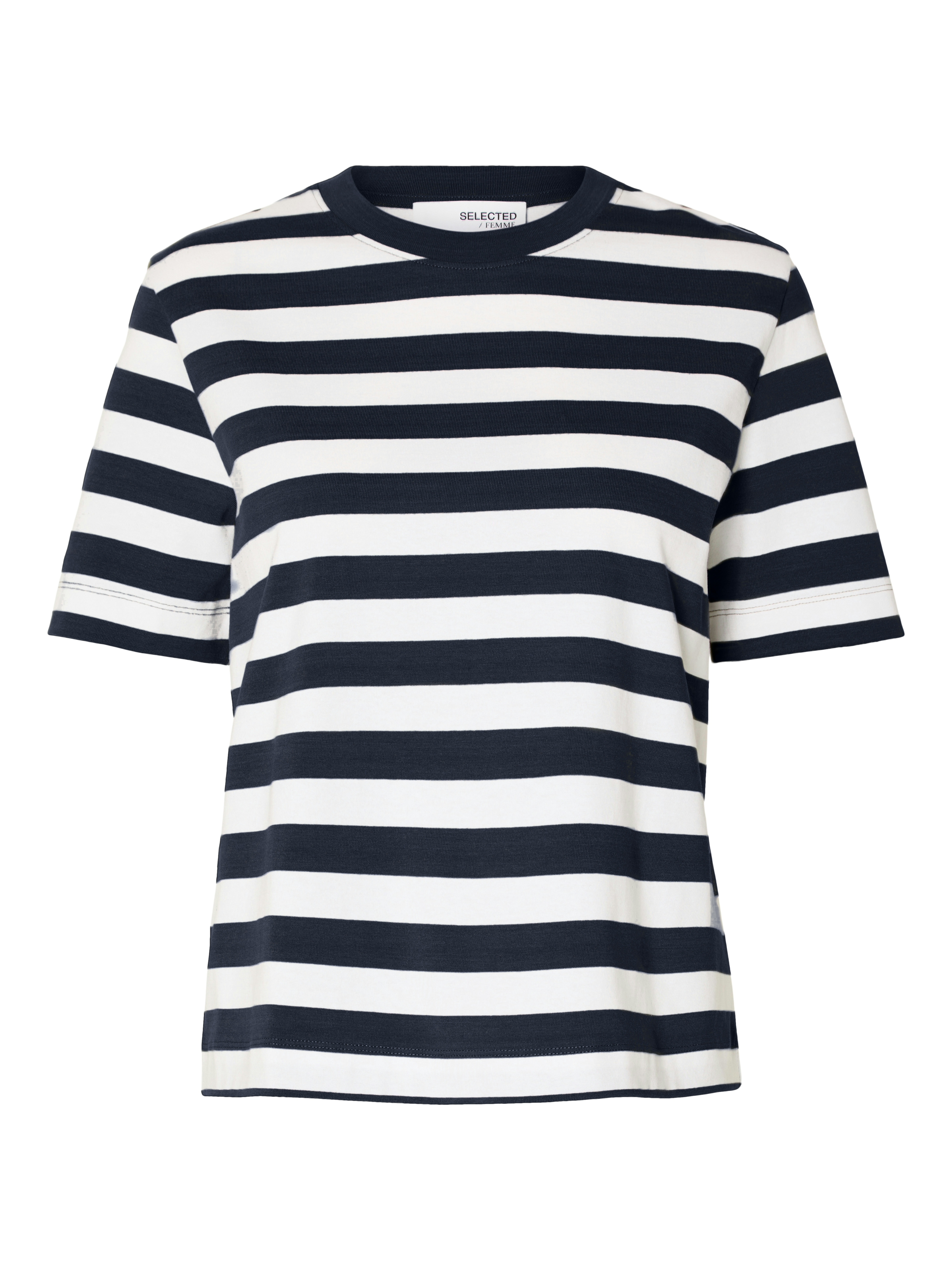 Selected SLFESSENTIAL SS STRIPED BOXY TEE NO 187760001-Dark Sapphire/MELANGE 1