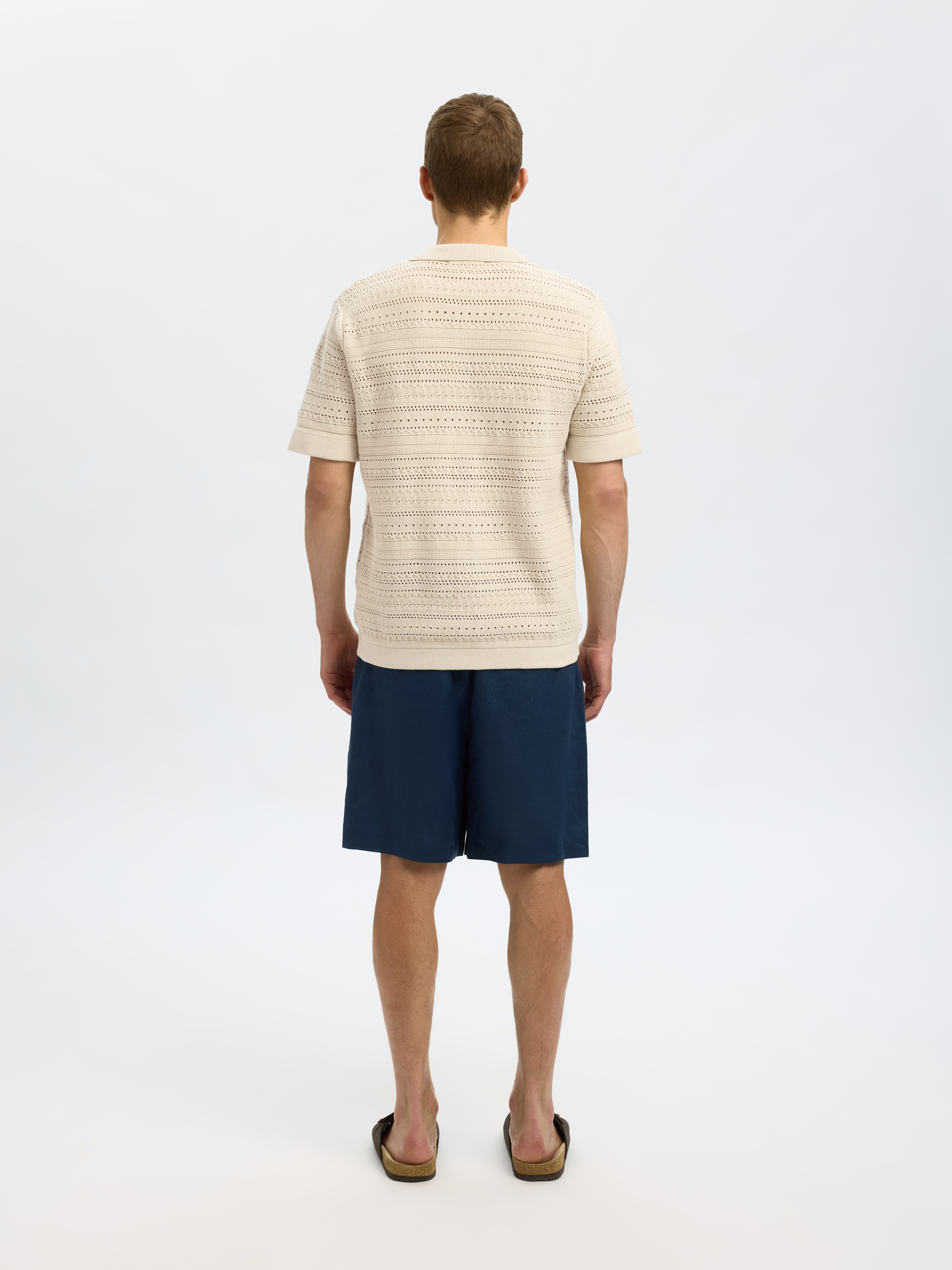 Selected SLHPALO SS KNIT CROCHET POLO CARDIG 184679-Oatmeal 4