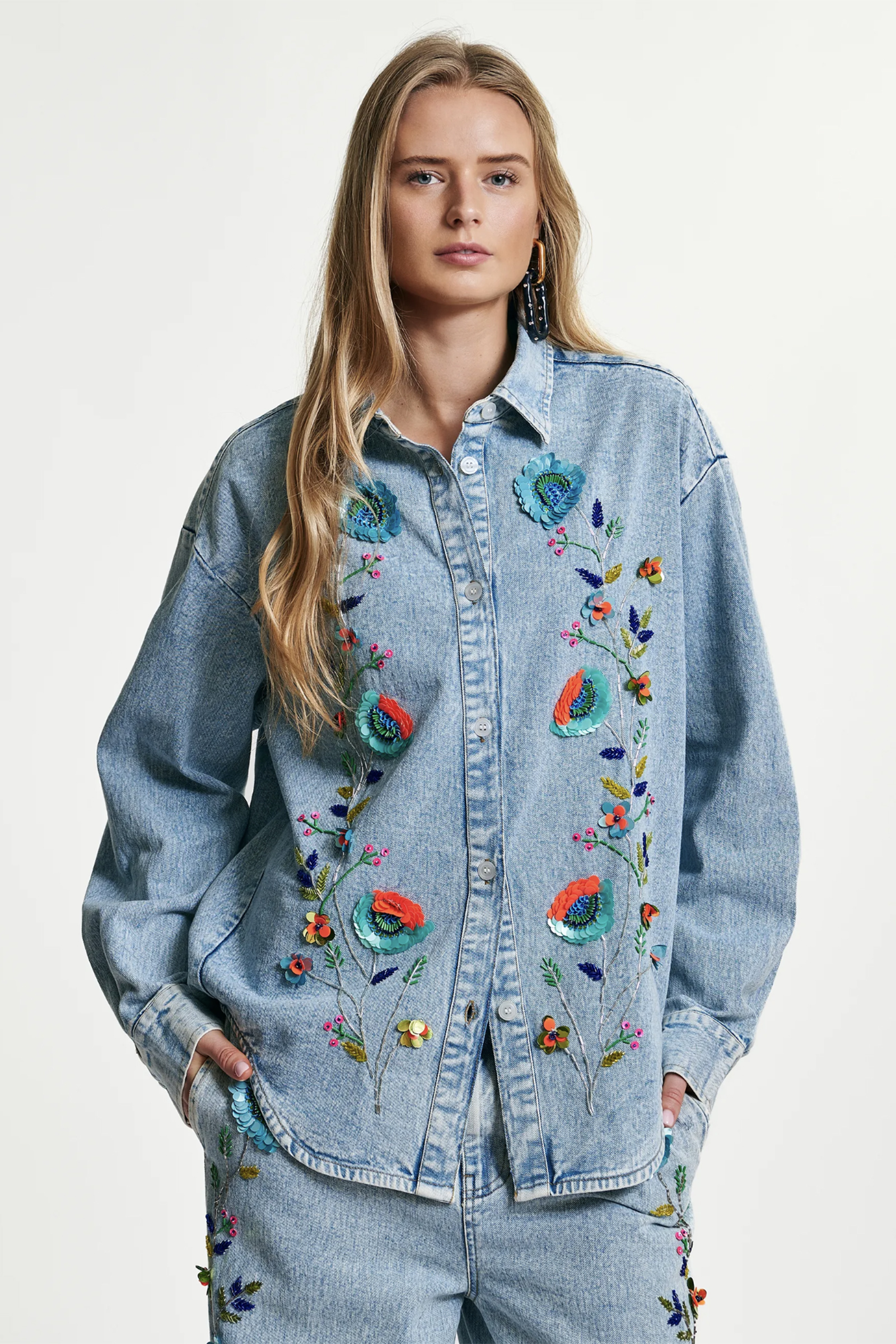 Dames blouse lange mouw blauw
