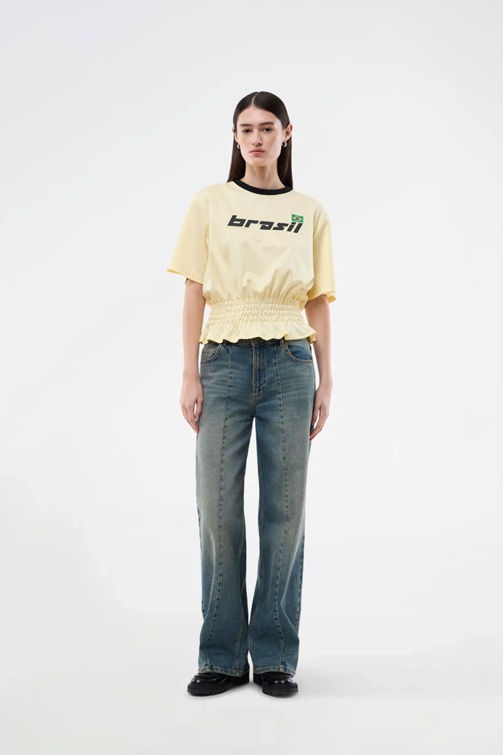 Dames t-shirt korte mouw geel