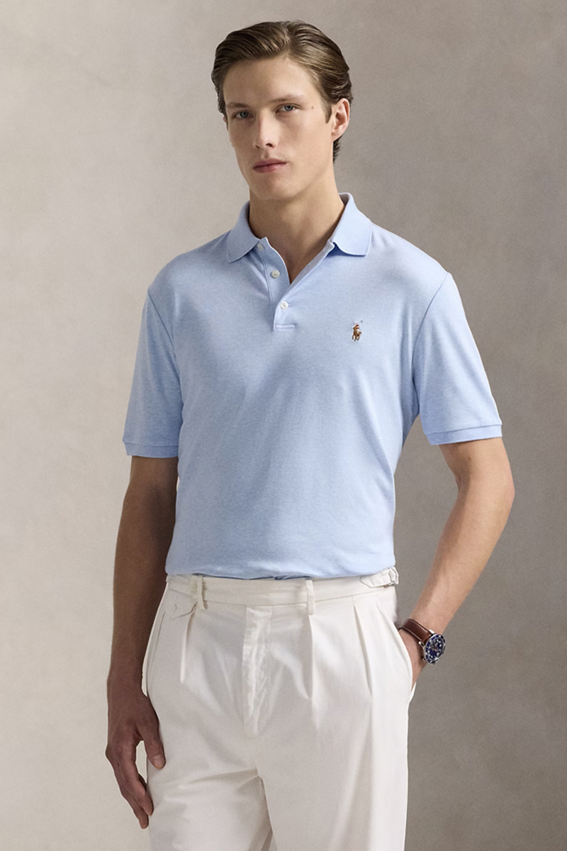 Heren polo korte mouw blauw