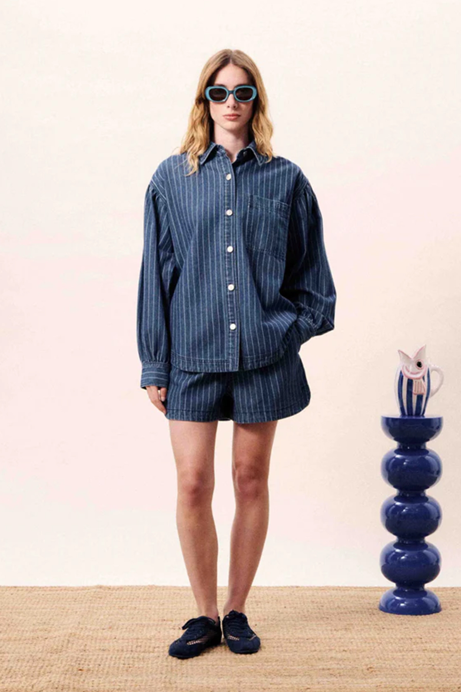 Dames blouse lange mouw blauw