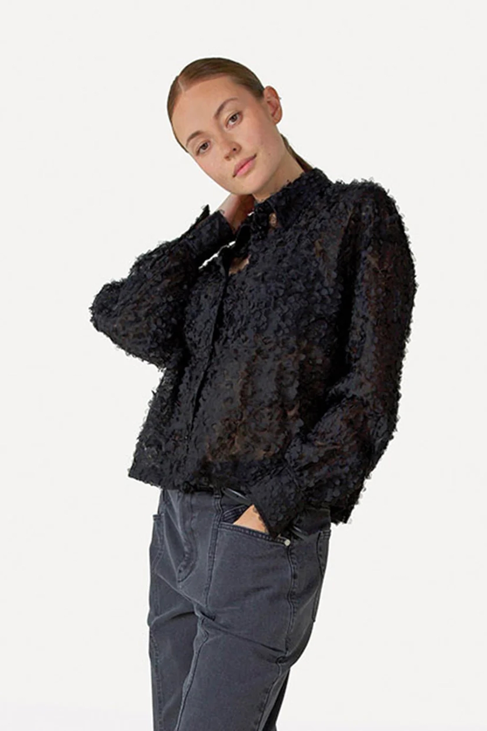 Dames blouse lange mouw zwart