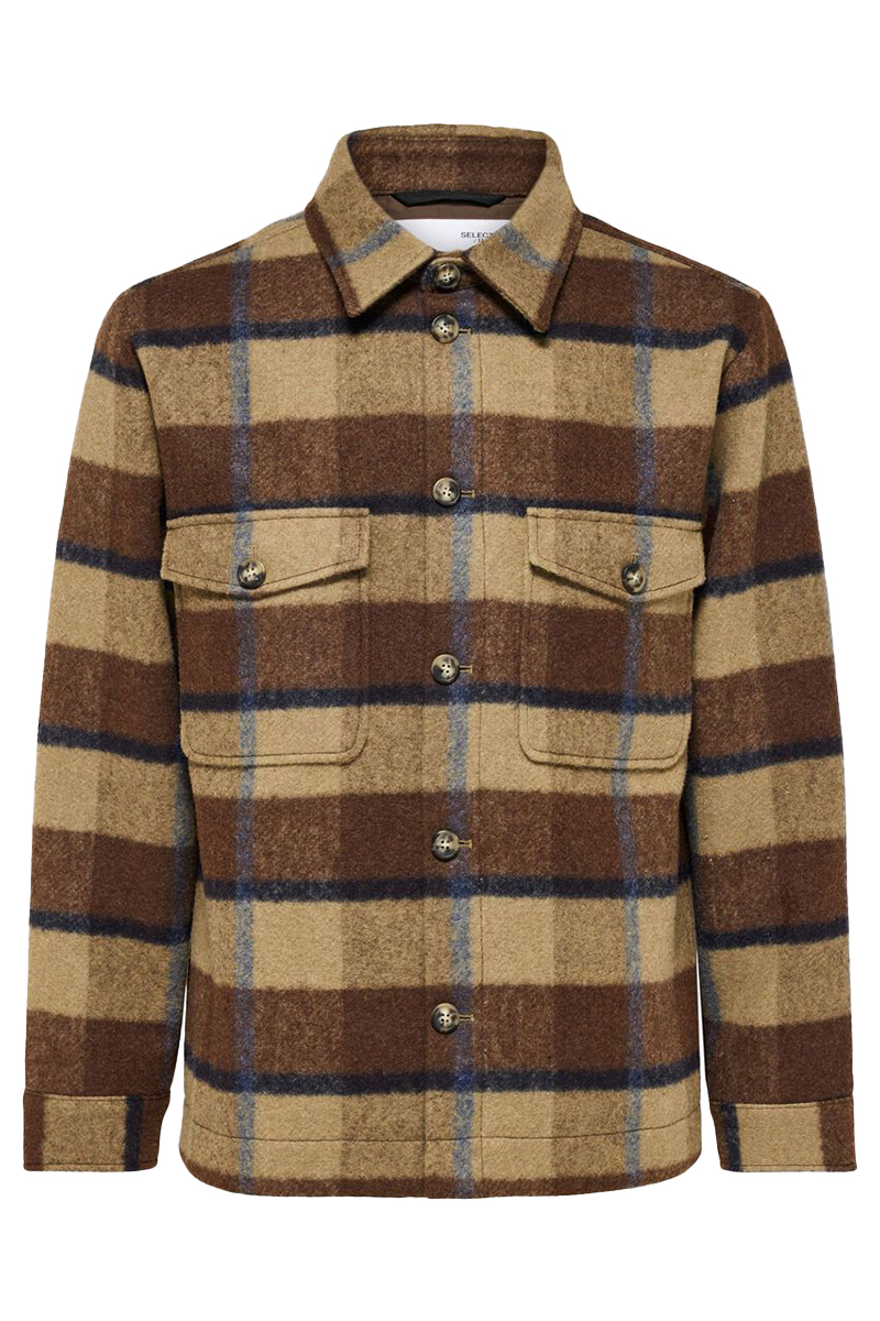 Selected SLHARCHIVE OVERSHIRT NOOS 238176001-Ermine/BROWN/BLUE 1