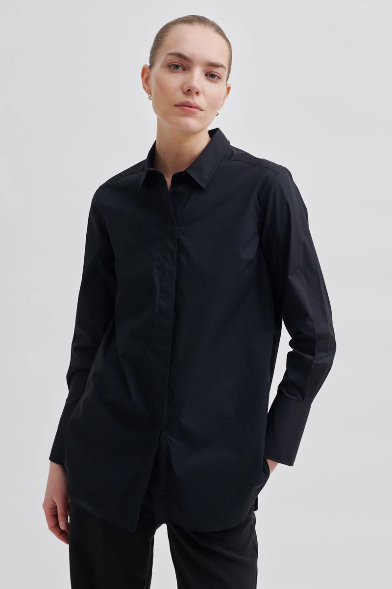 Dames blouse lange mouw zwart
