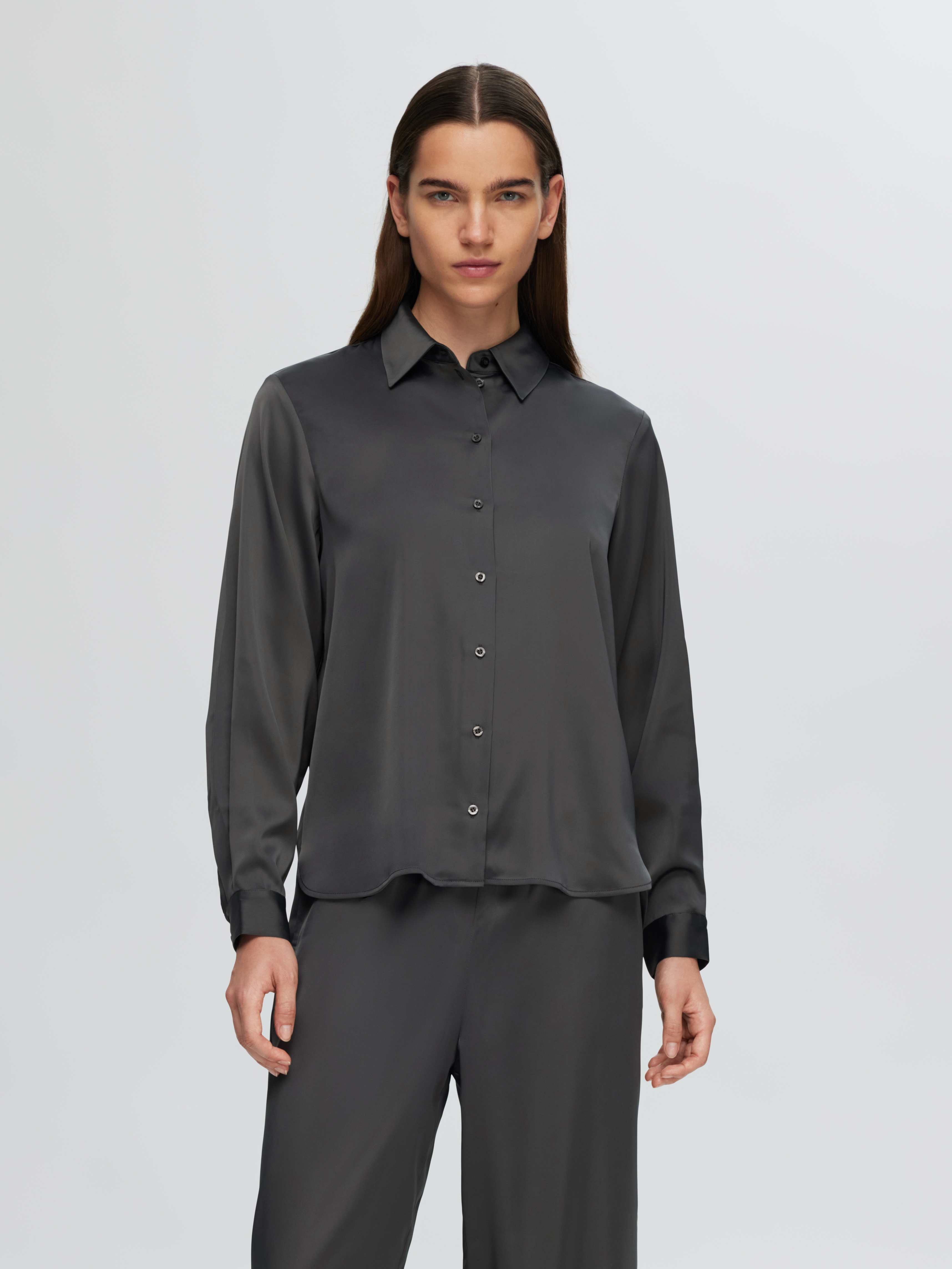 Dames blouse lange mouw grijs