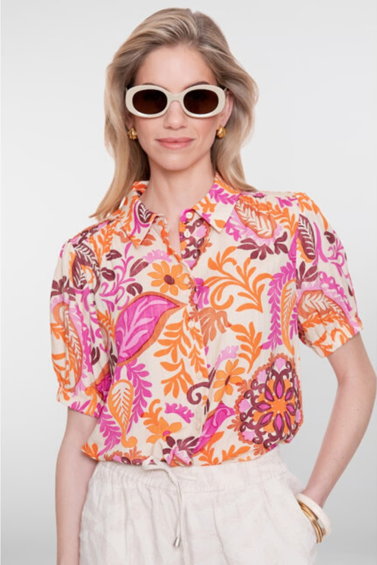 Dames blouse korte mouw oranje