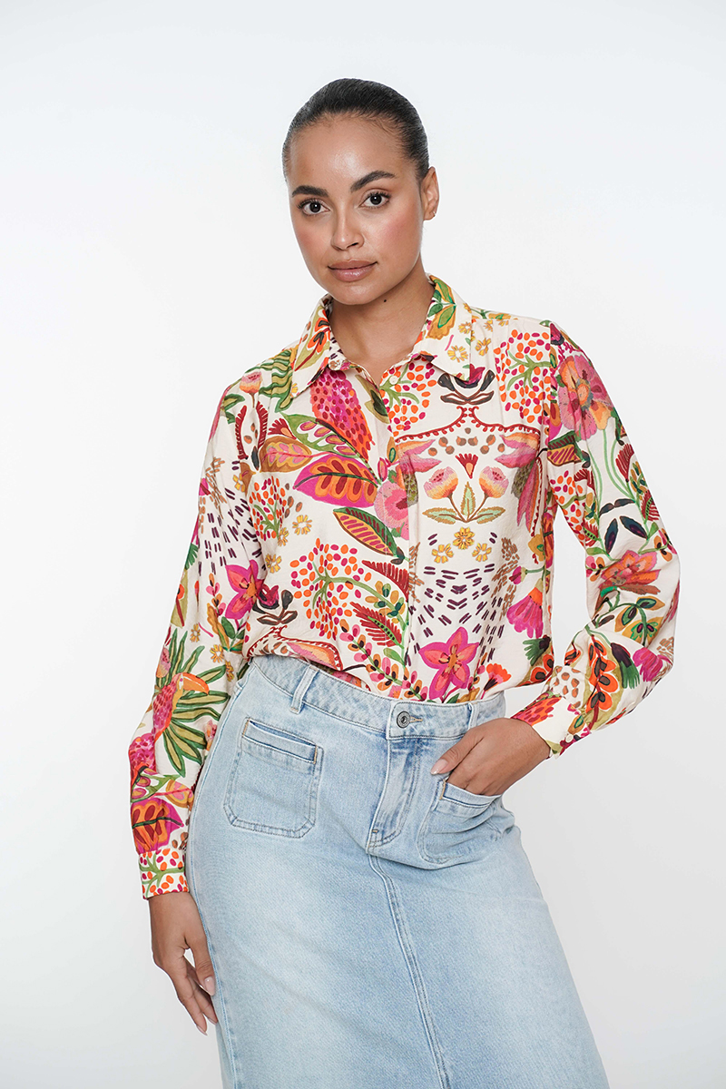 Dames blouse lange mouw oranje
