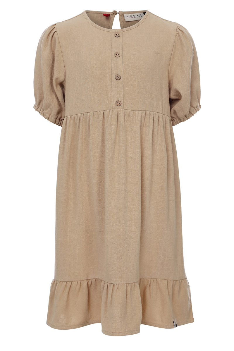 LOOXS LITTLE Little linen dress bruin/beige-1 1