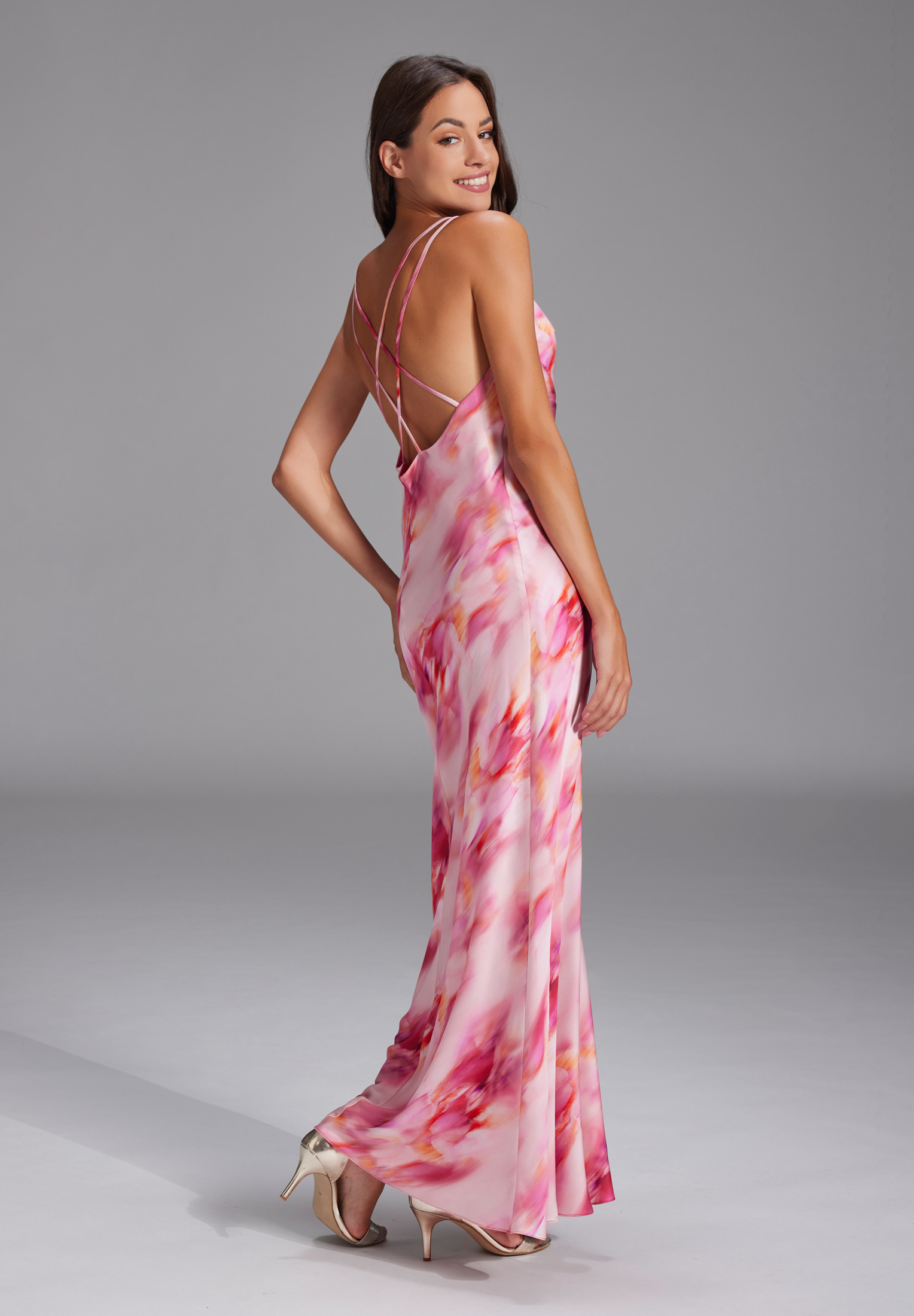Swing Slip Dress aus Satin mit abstraktem candy pink 2