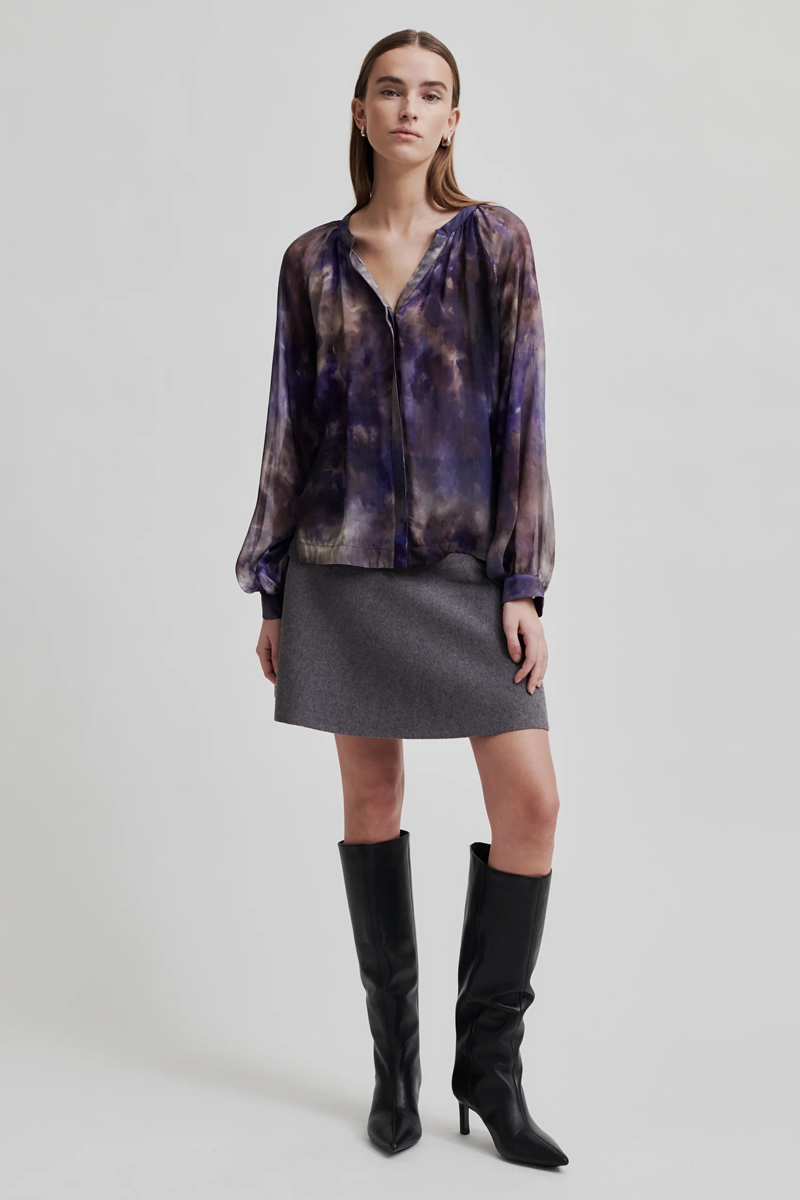 Dames blouse lange mouw grijs