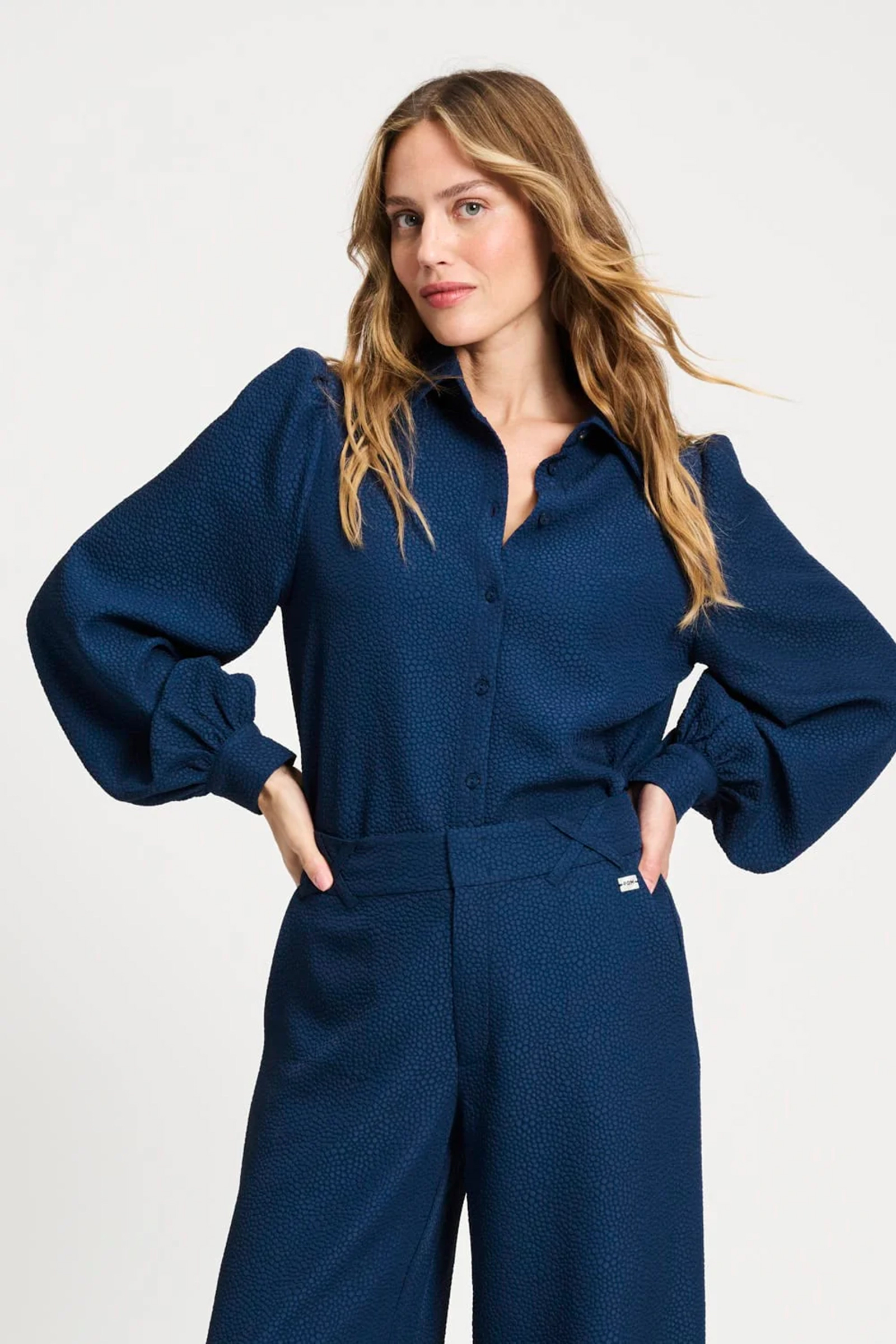 Dames blouse lange mouw blauw