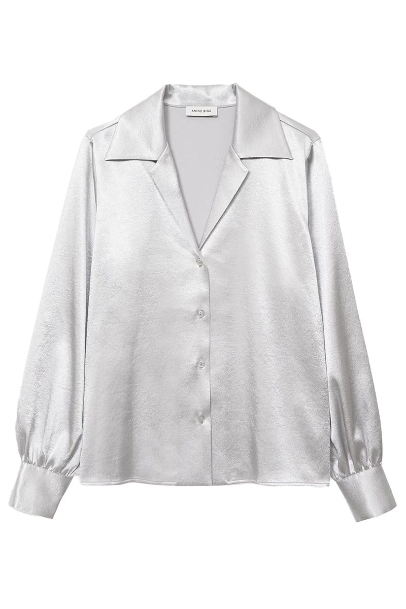 Dames blouse lange mouw zilver