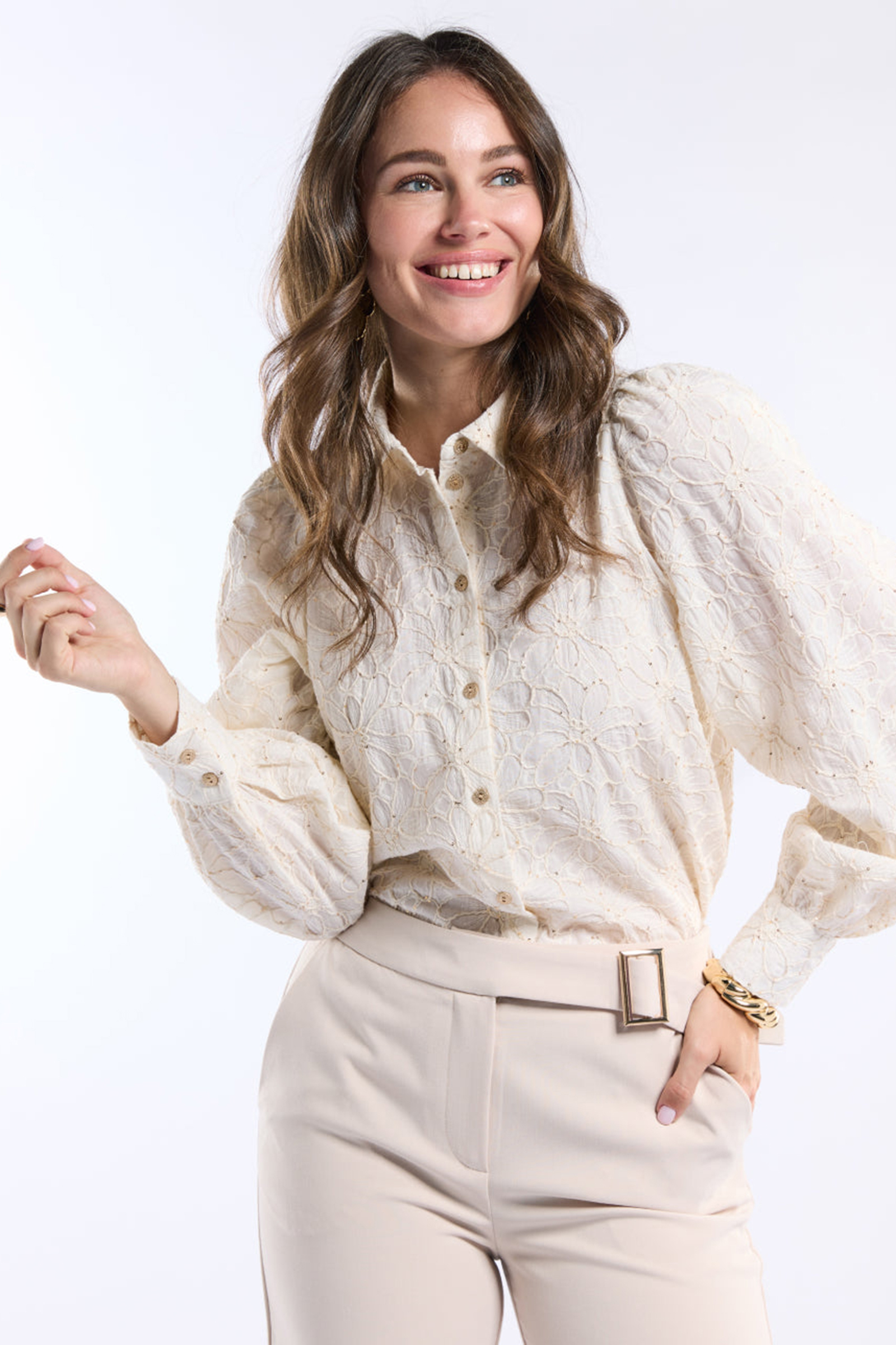 Dames blouse lange mouw ecru