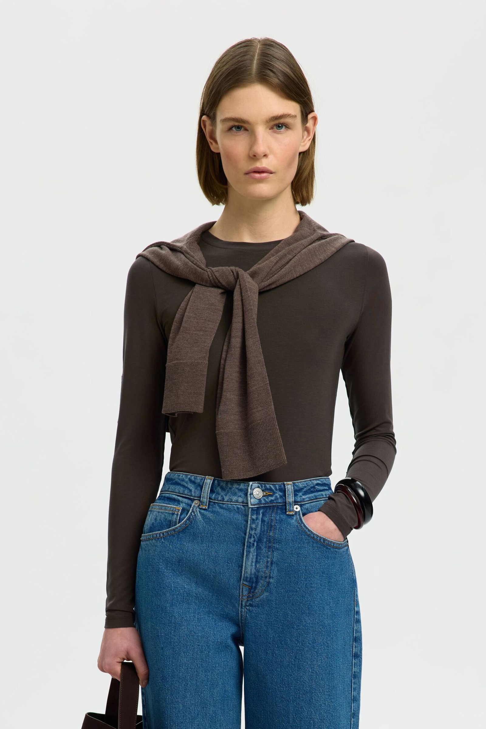 Dames blouse lange mouw grijs