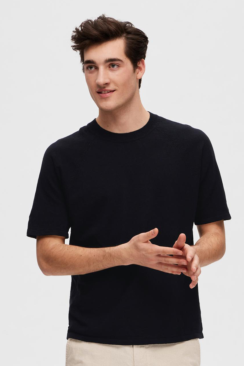 Selected SLHDANIEL SS KNIT TEE W Zwart-1 2