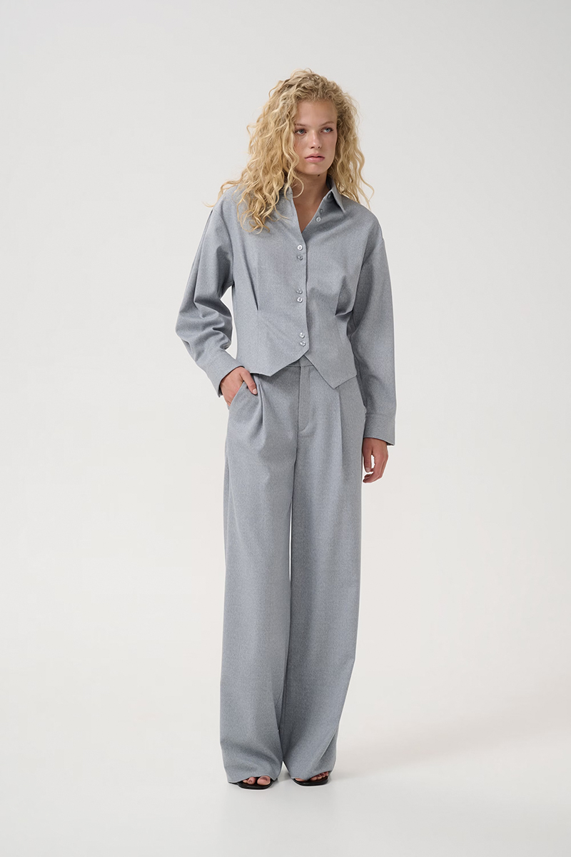 Dames blouse lange mouw grijs