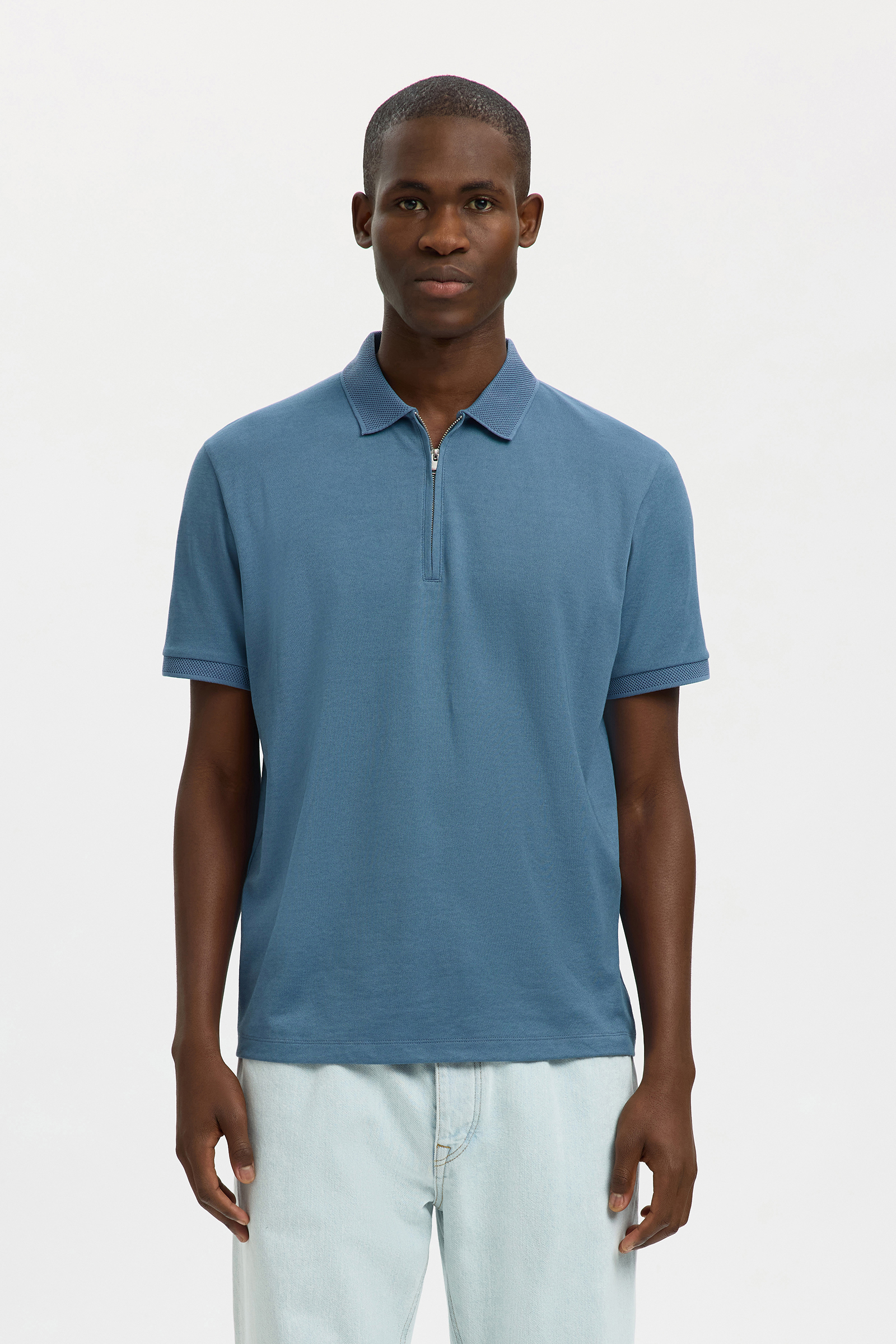 Heren polo korte mouw blauw