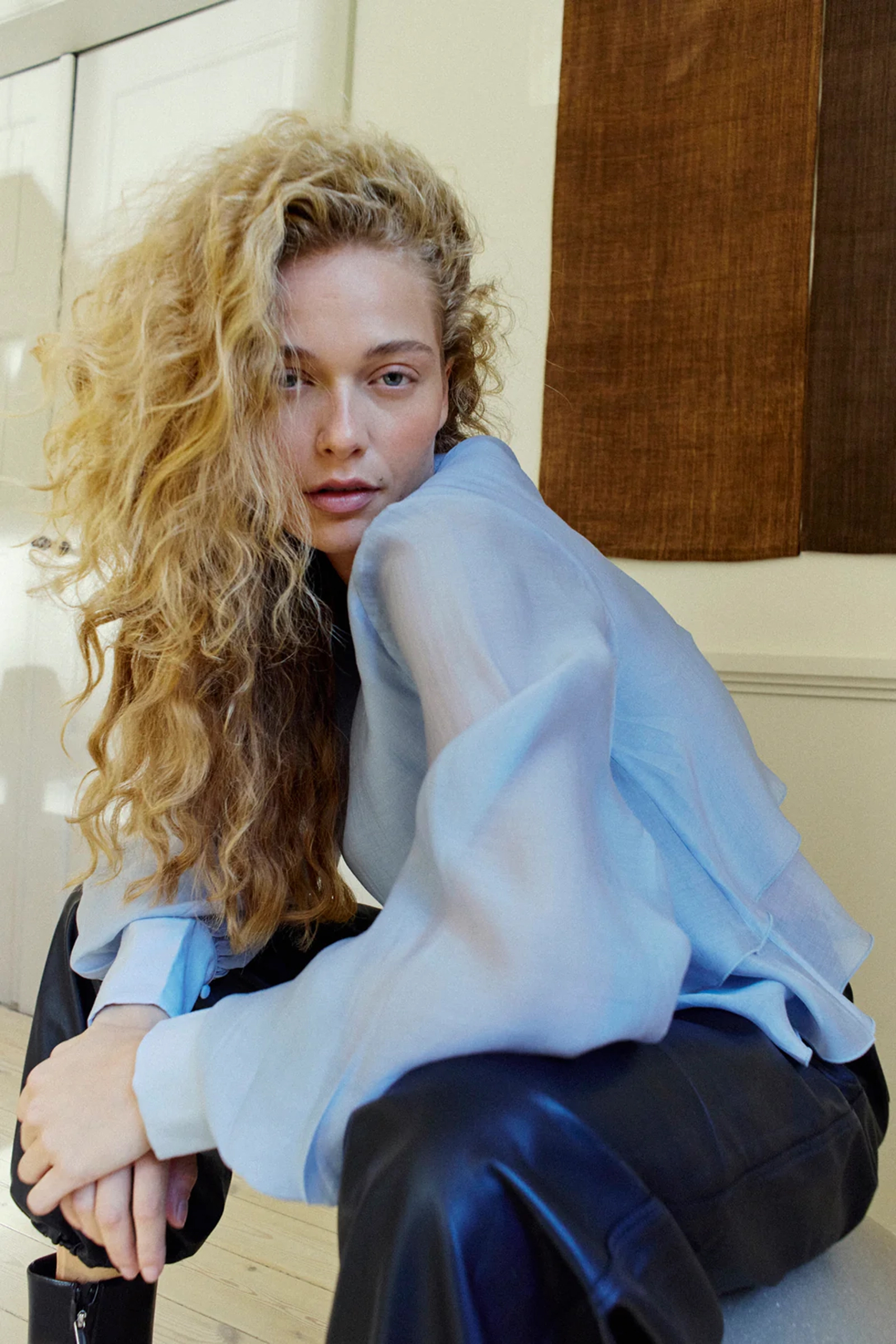 Dames blouse lange mouw blauw