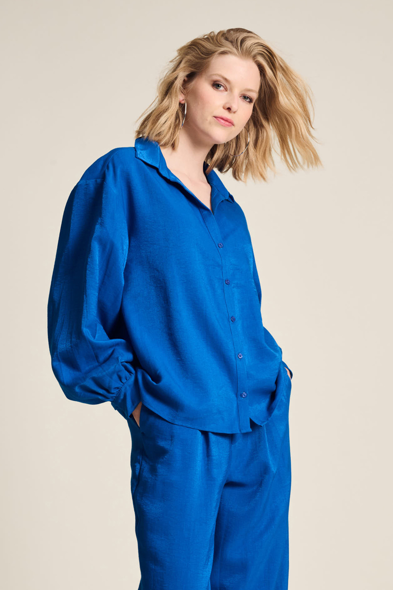 Dames blouse lange mouw blauw