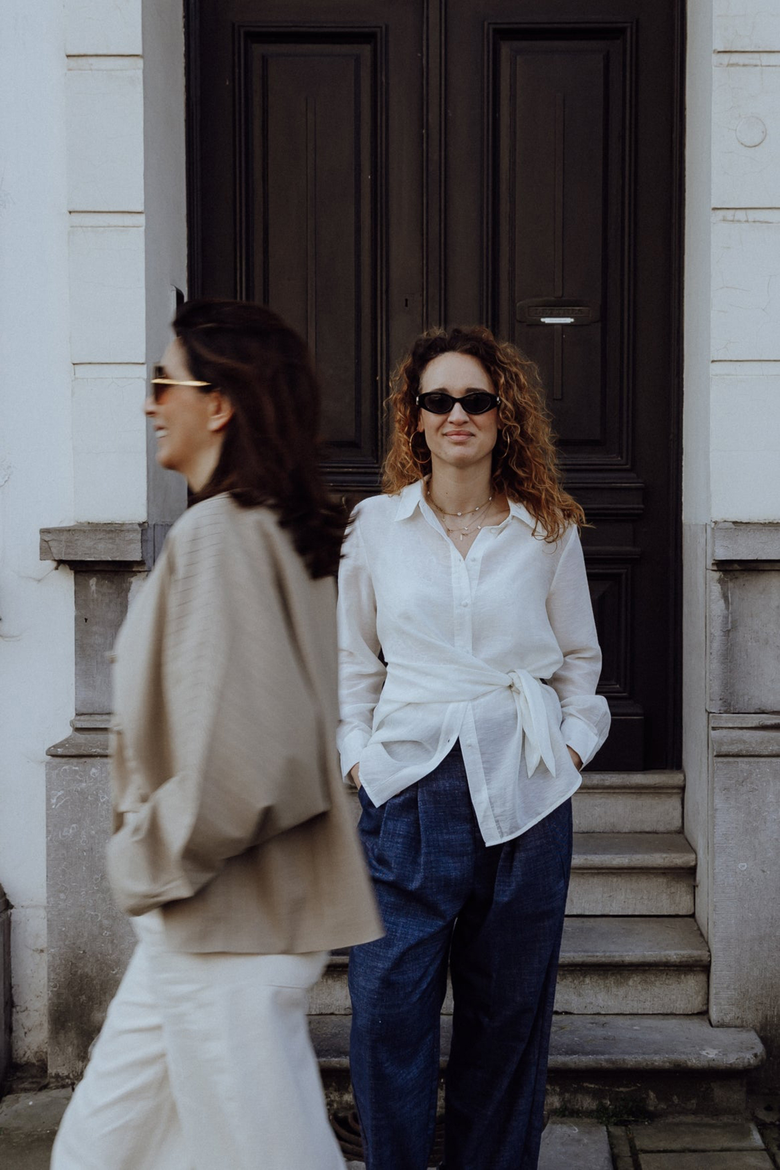 Dames blouse lange mouw bruin