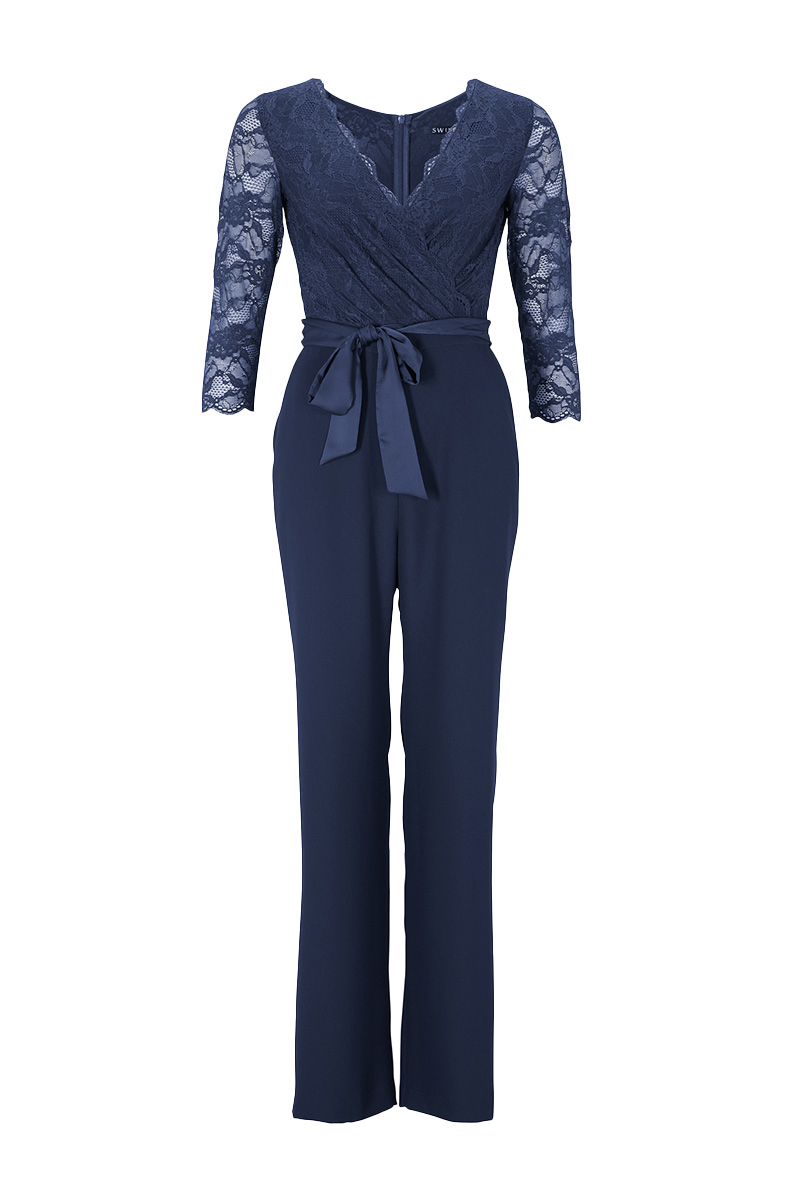 Swing Jumpsuit aus Materialmix Blauw-1 1