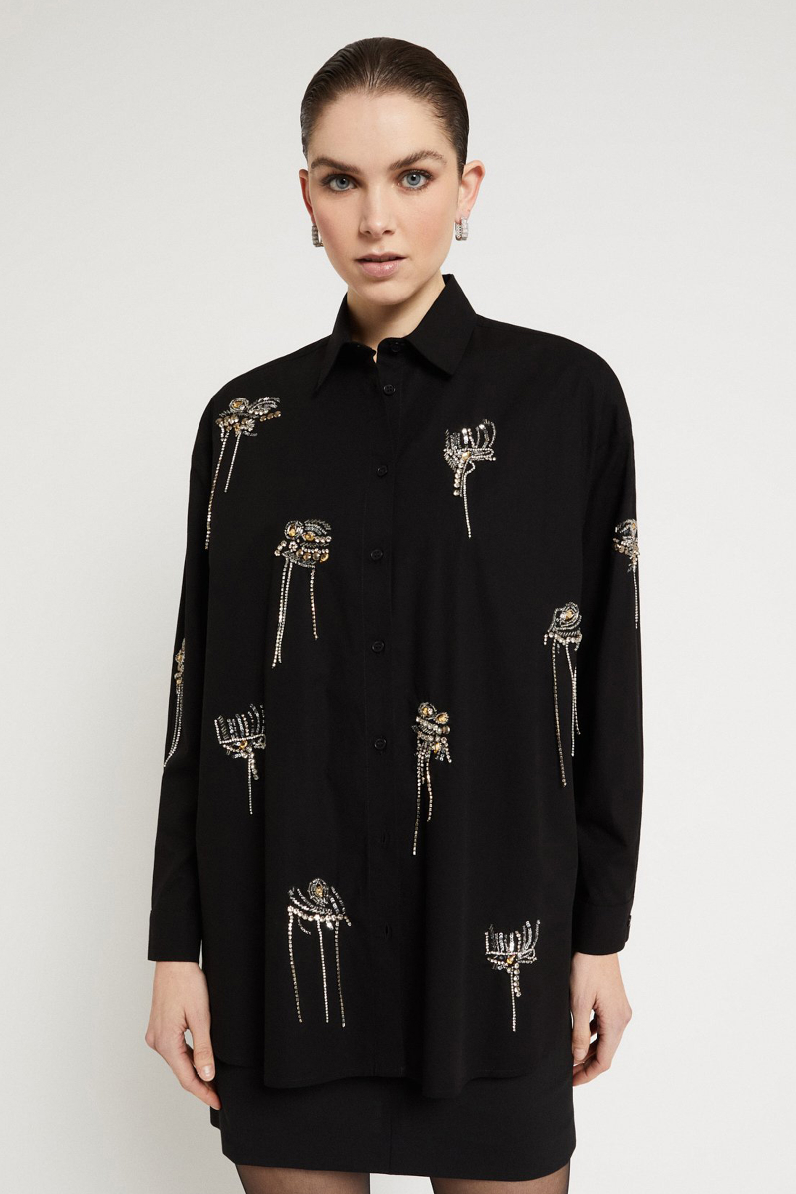 Dames blouse lange mouw zwart