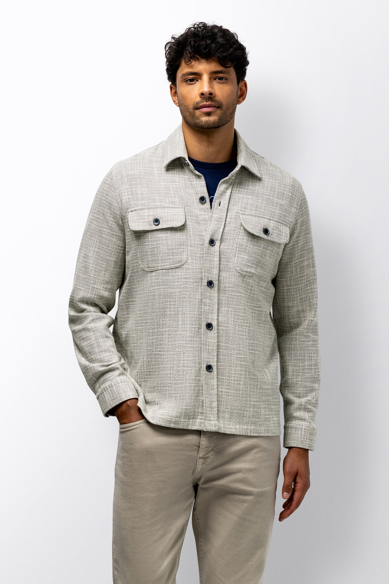 Heren overhemd lm casual grijs