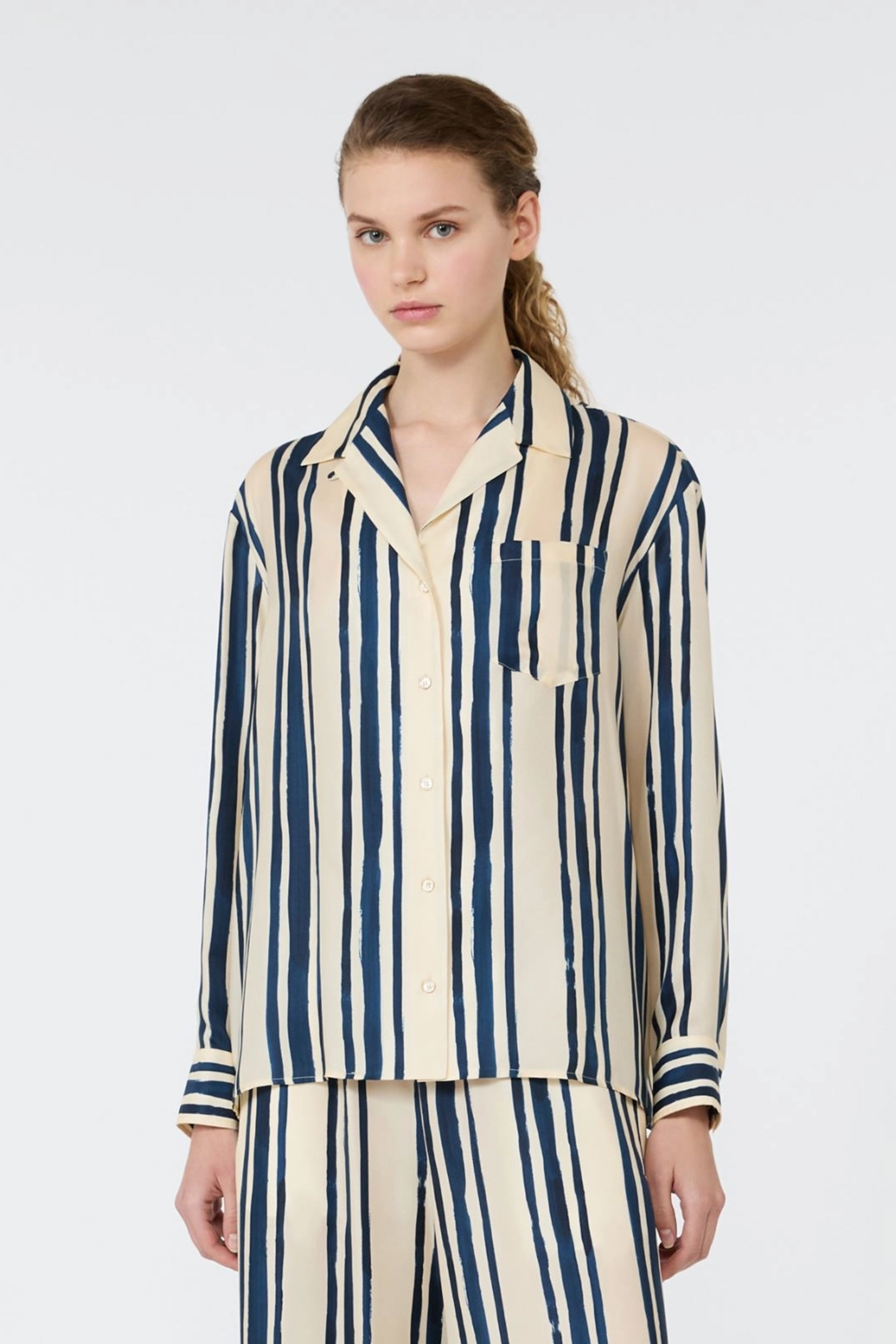 Dames blouse lange mouw blauw