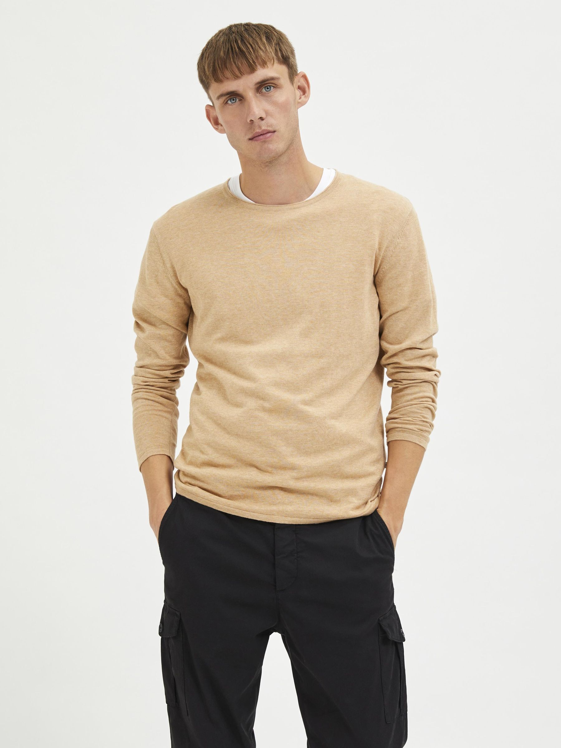Selected SLHROME LS KNIT CREW NECK B NOOS bruin/beige-3 2