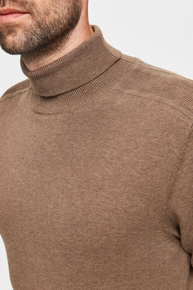 Selected SLHBERG ROLL NECK B NOOS Bruin/Beige-2 5