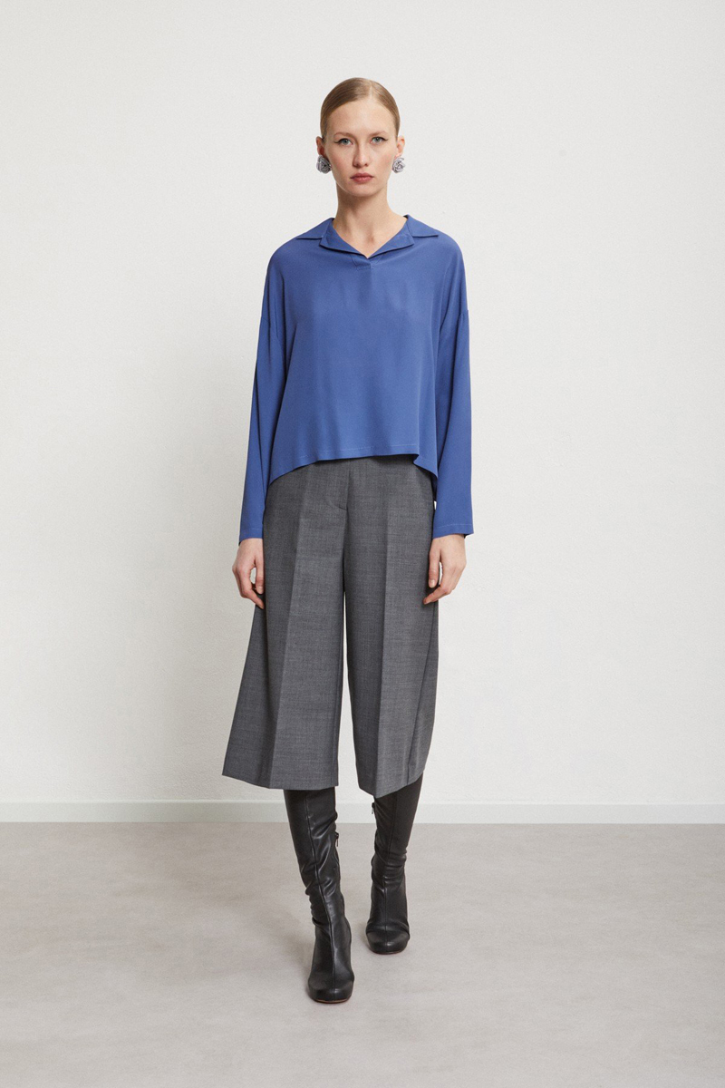 Dames blouse lange mouw blauw