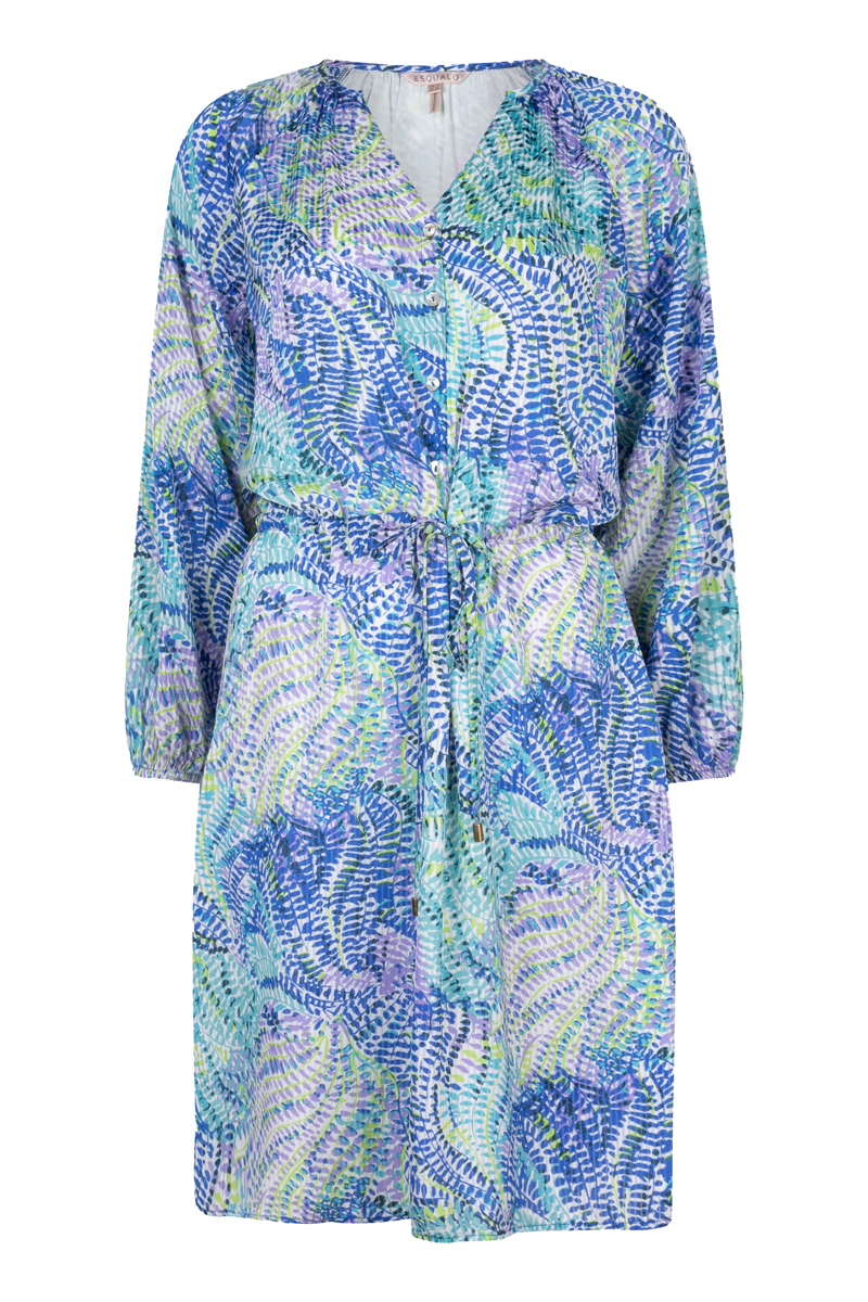 Esqualo Dress short raglan Bayside Leaves print Blauw-1 1