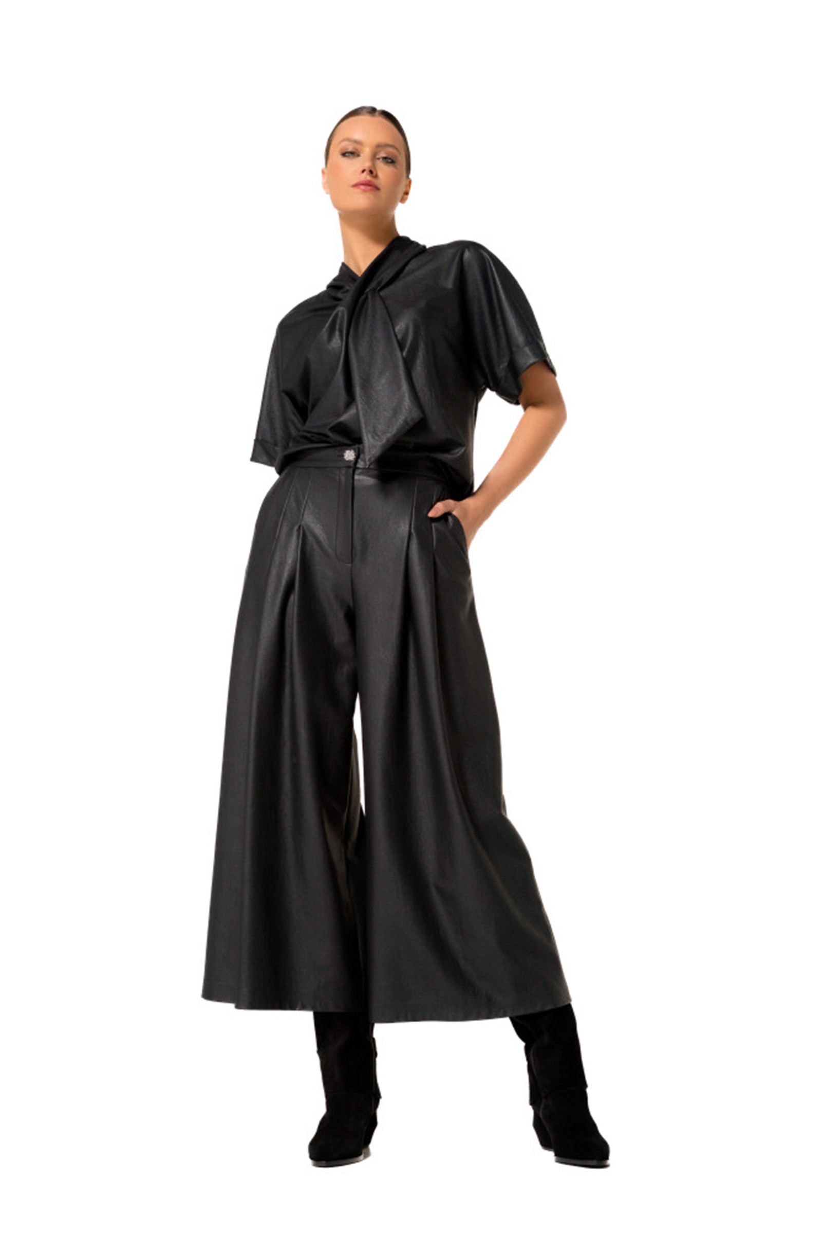 Dames leren broek zwart