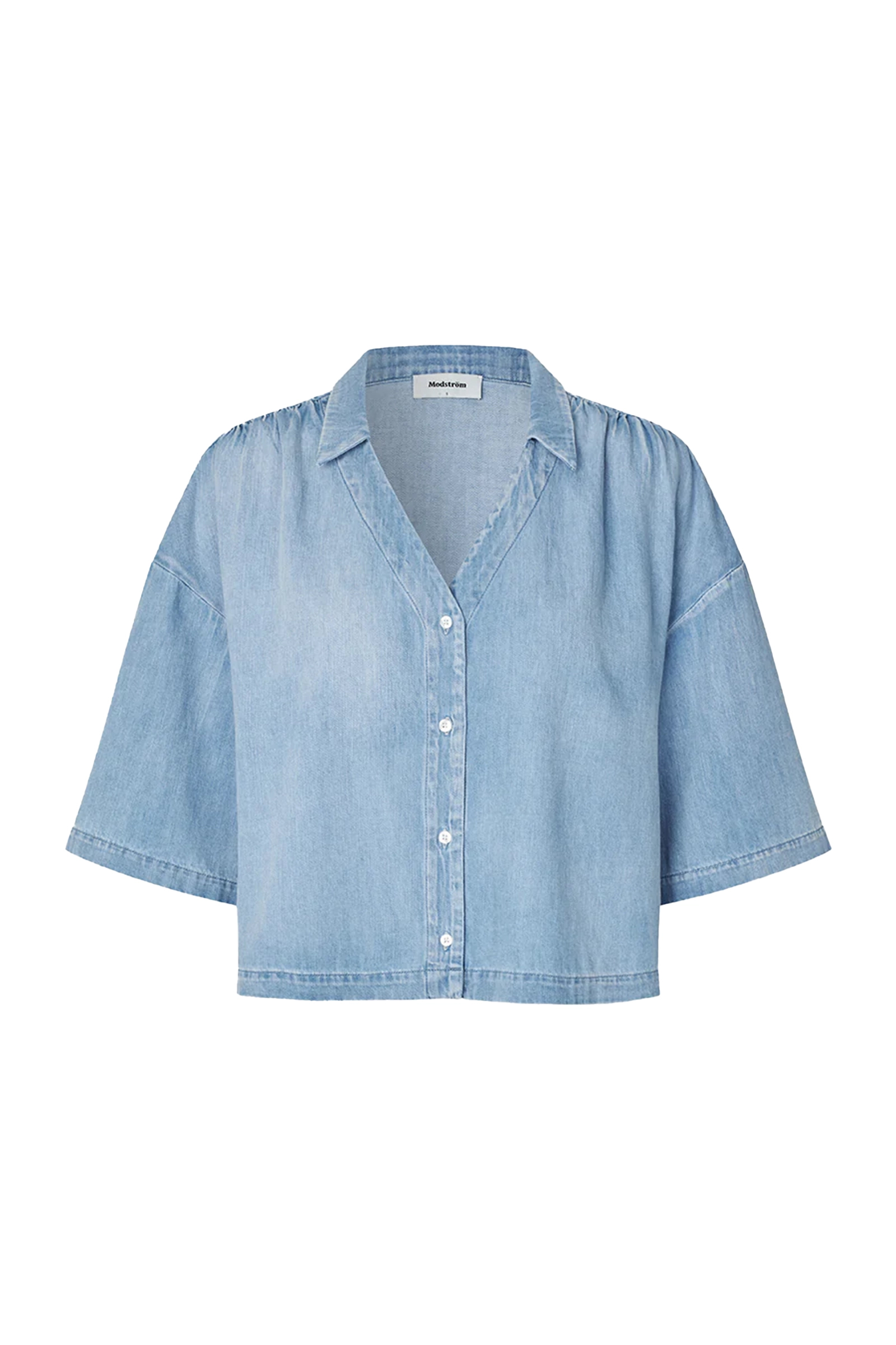Dames blouse korte mouw blauw