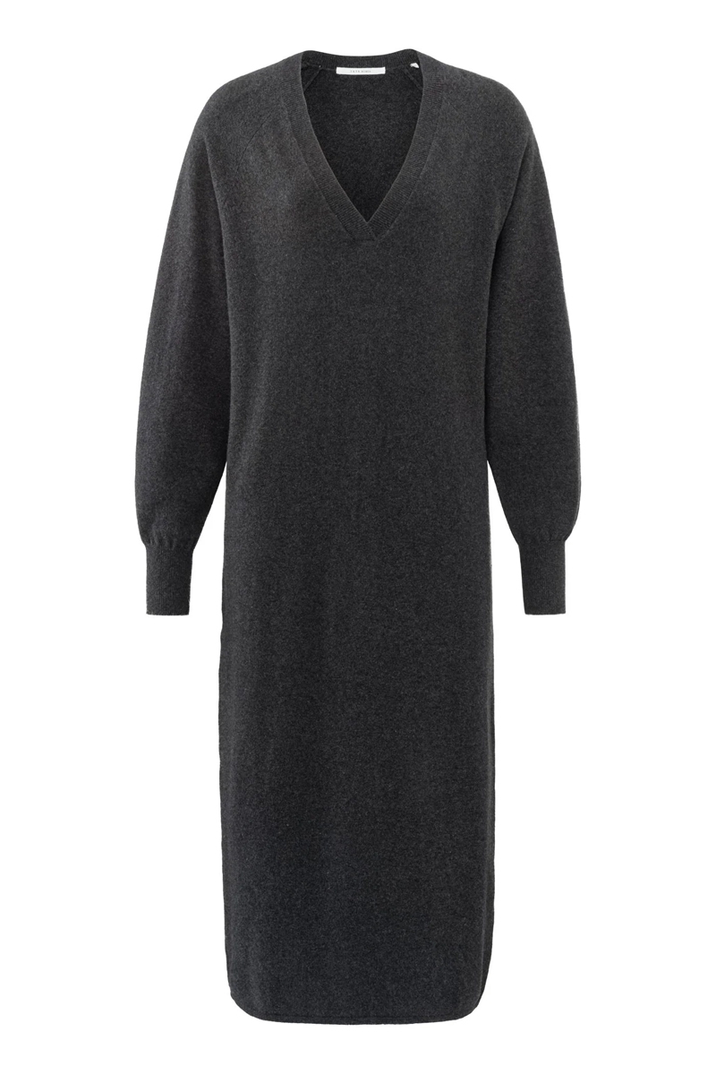 Yaya V-neck knitted dress ls ANTHRACITE MELANGE 1